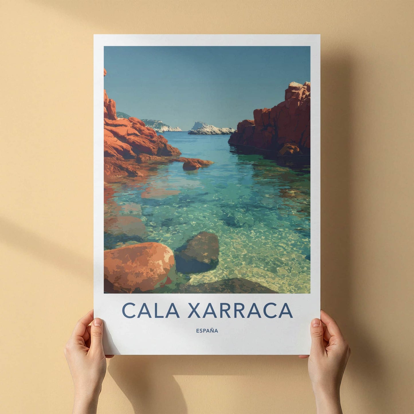 Cala Xarraca Poster - Spain Travel Art - Clear Ocean Waters Home Decor
