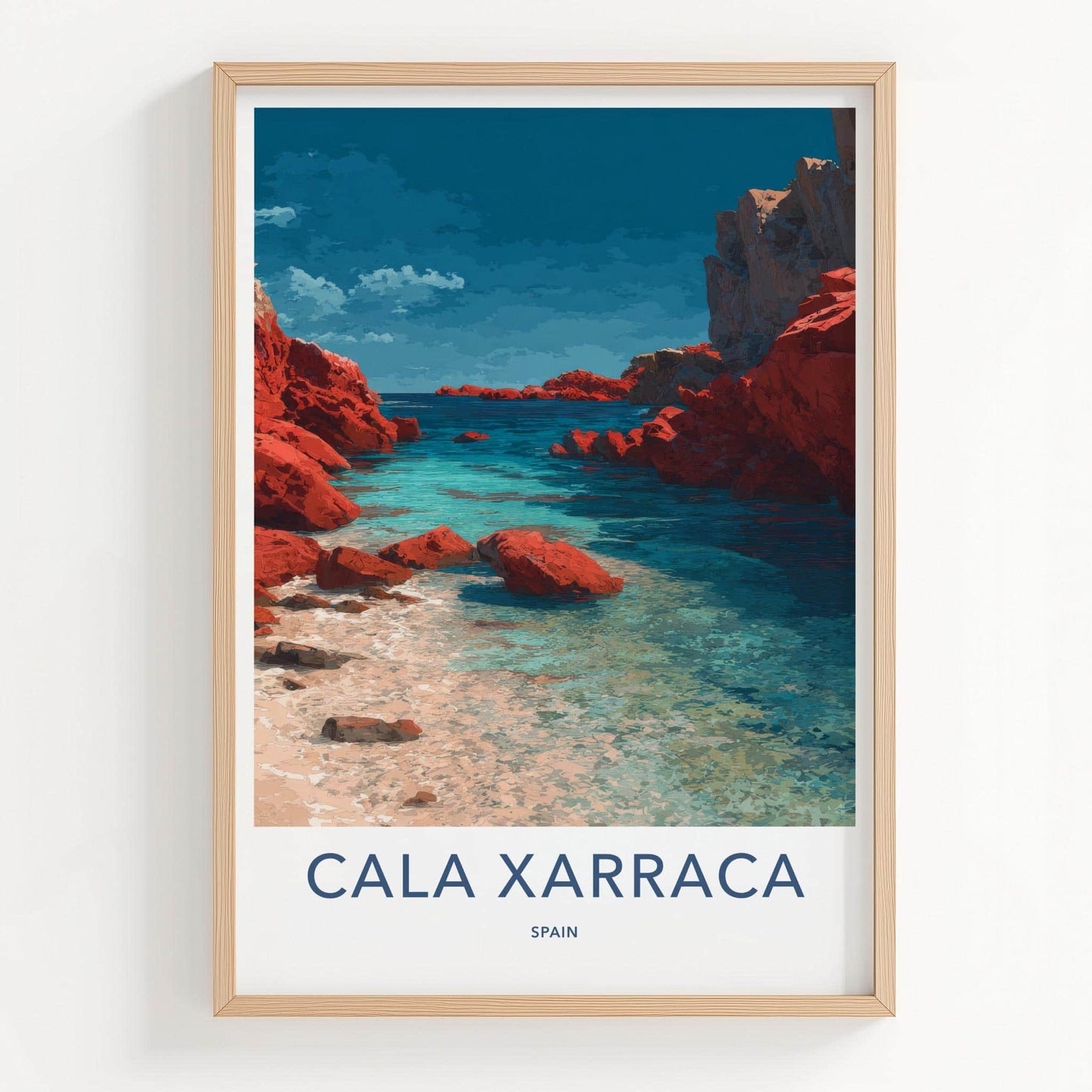 Cala Xarraca Poster - Spain Travel Art - Turquoise water cove Home Decor