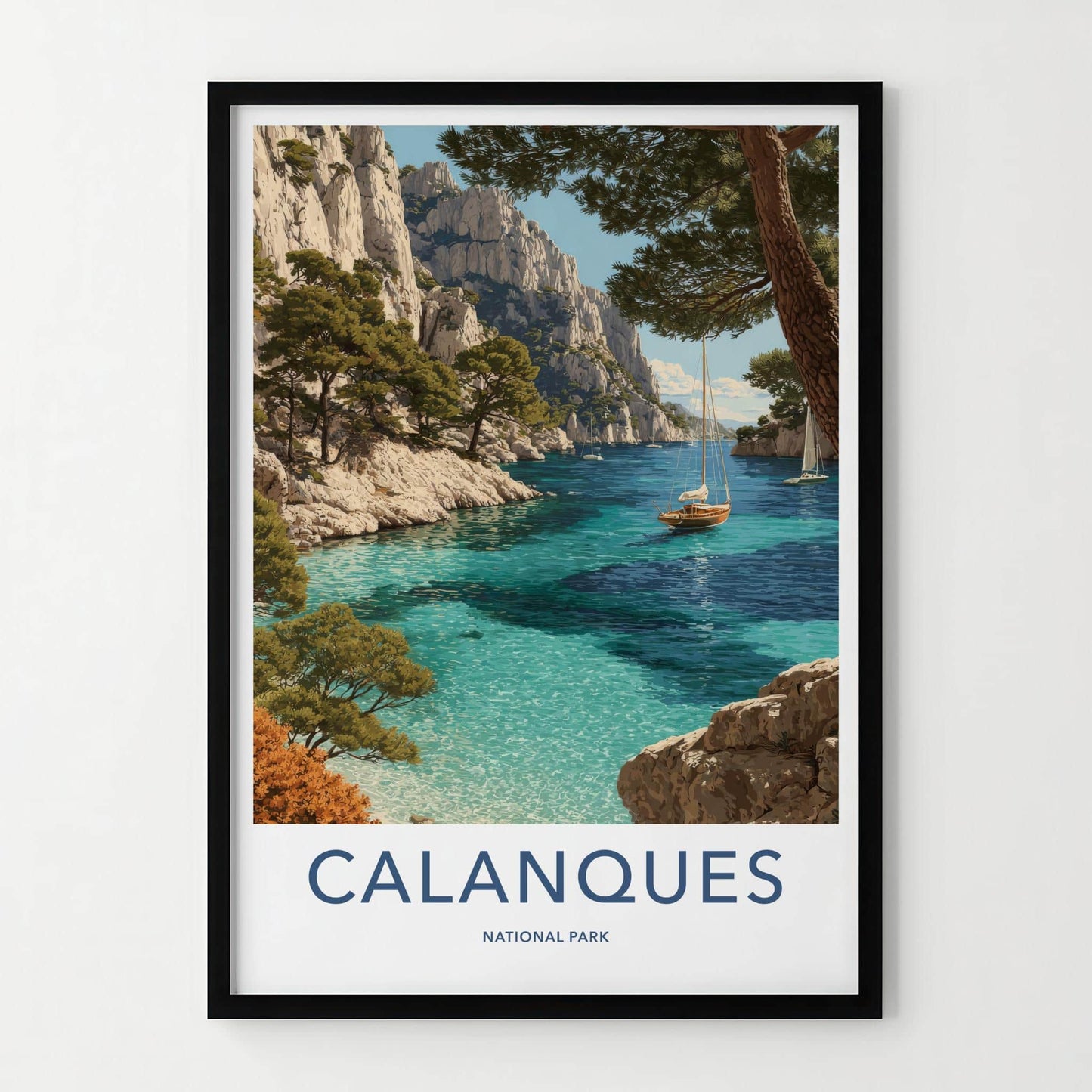 Calanques Poster - France Travel Art - Turquoise Bay Cliffs Room Decor