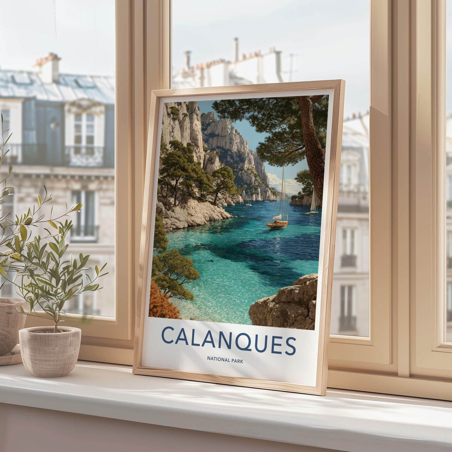 Calanques Poster - France Travel Art - Turquoise Bay Cliffs Room Decor