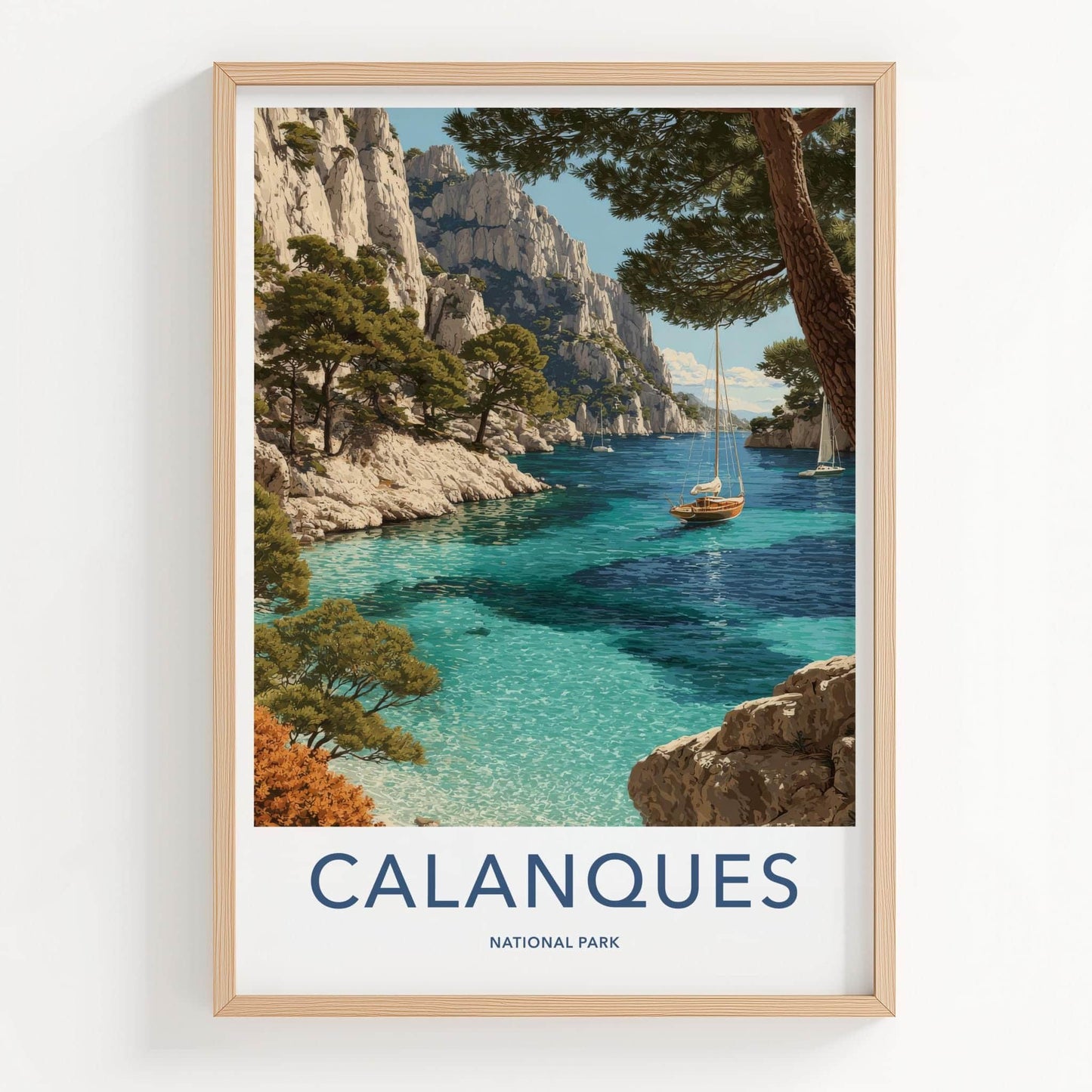 Calanques Poster - France Travel Art - Turquoise Bay Cliffs Room Decor