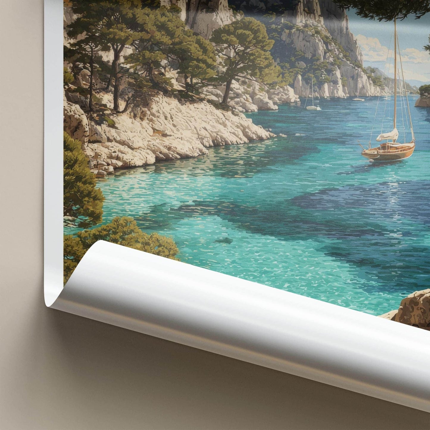 Calanques Poster - France Travel Art - Turquoise Bay Cliffs Room Decor