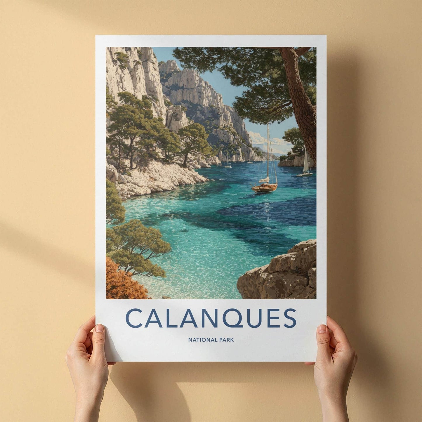 Calanques Poster - France Travel Art - Turquoise Bay Cliffs Room Decor