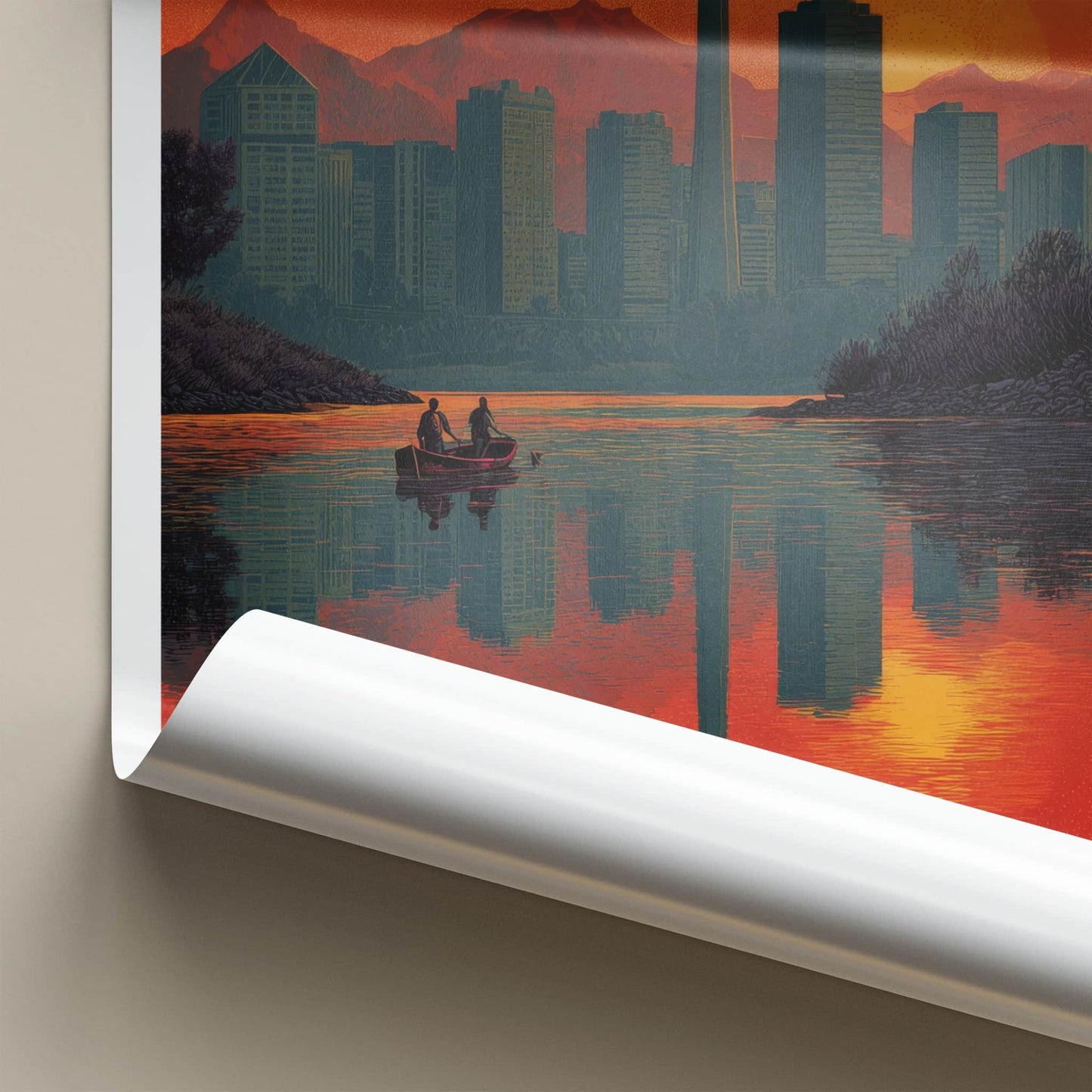Calgary Poster - Canada Framed Print - Tower River Sunset Lounge Decor