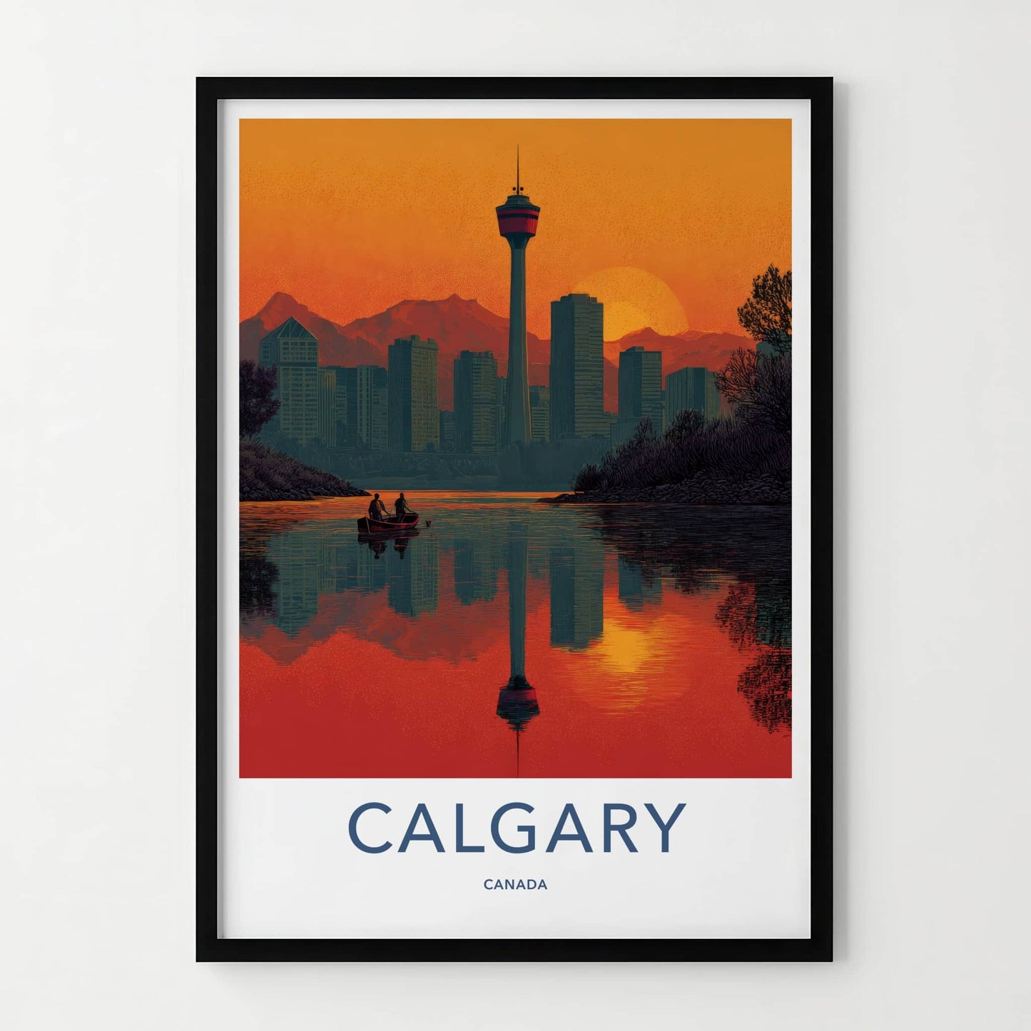 Calgary Poster - Canada Framed Print - Tower River Sunset Lounge Decor