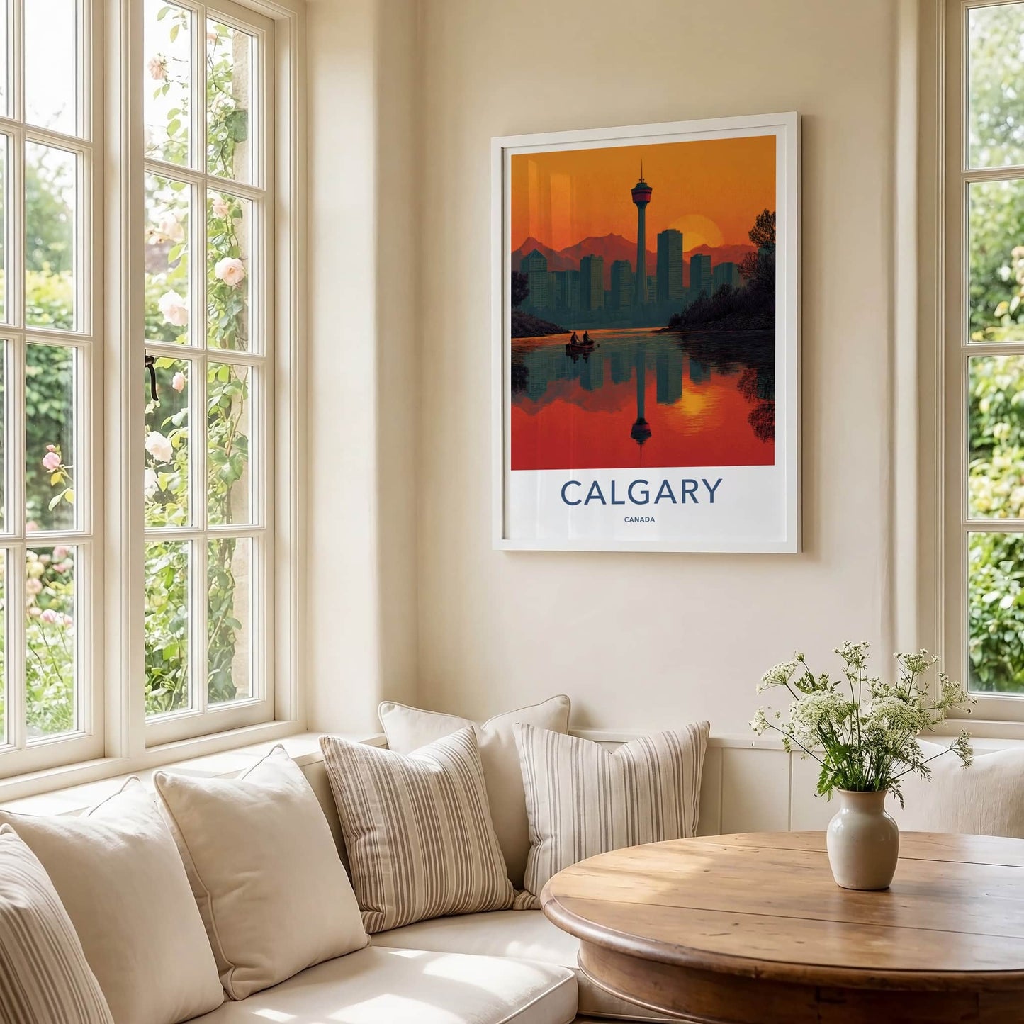 Calgary Poster - Canada Framed Print - Tower River Sunset Lounge Decor