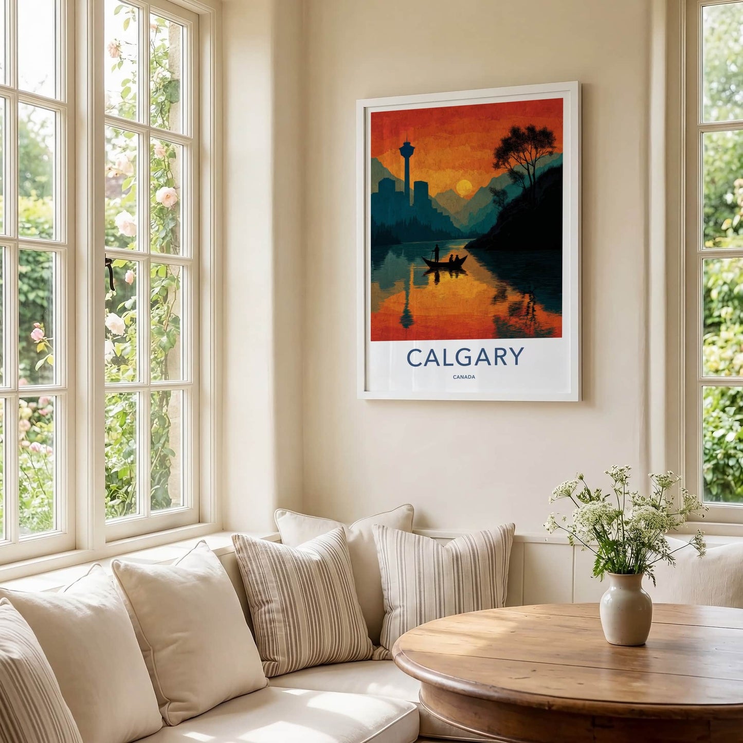 Calgary Poster - Canada Travel Art - Sunset River Cityscape Home Decor