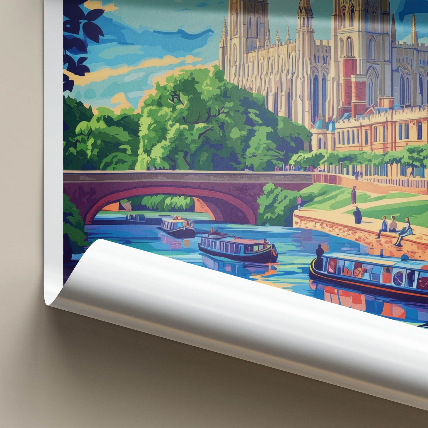Cambridge Poster - England Travel Art - River Boats College Home Decor