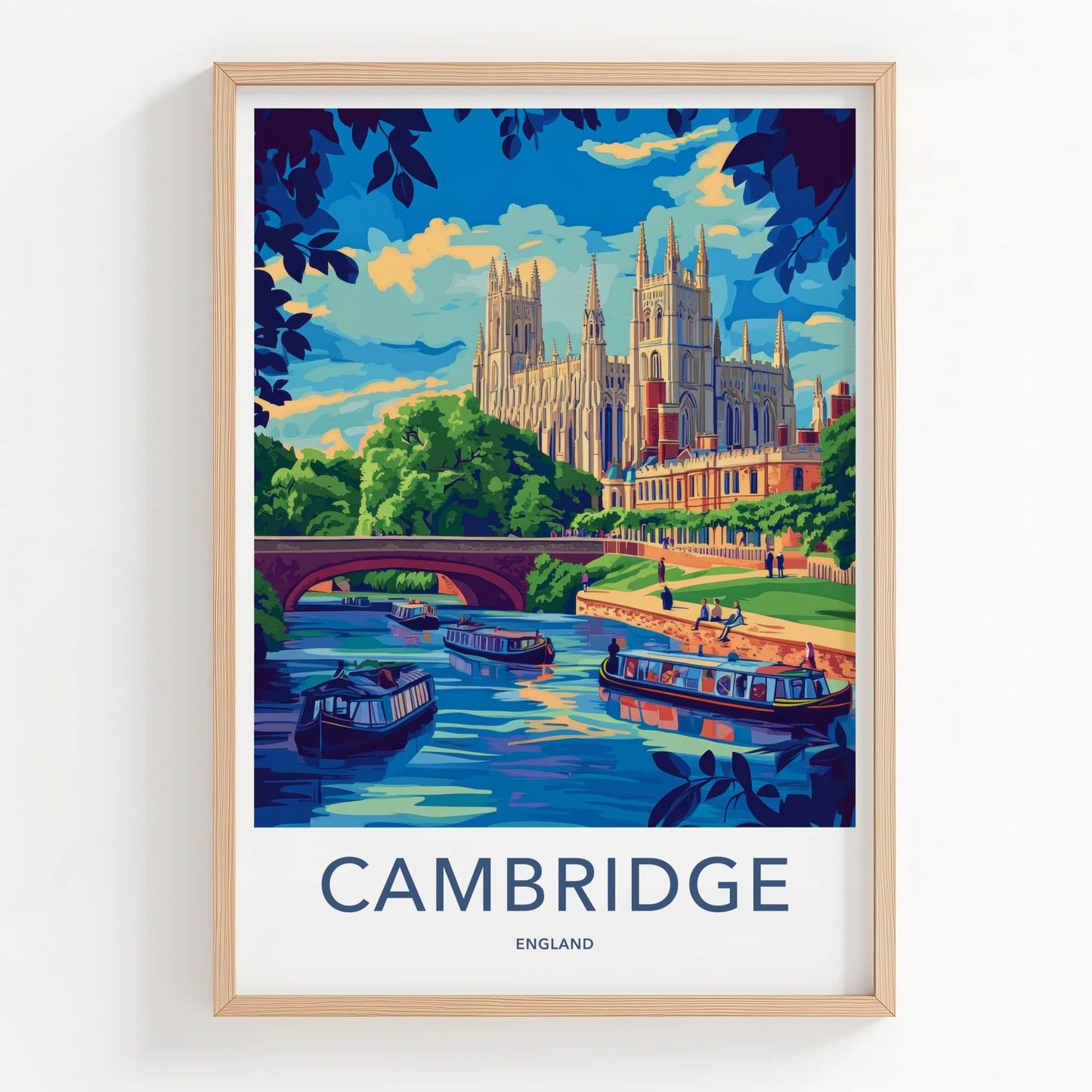 Cambridge Poster - England Travel Art - River Boats College Home Decor