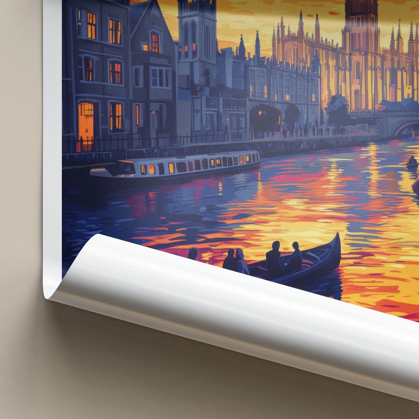 Cambridge Poster - England Wall Art - River Sunset Punting Home Decor