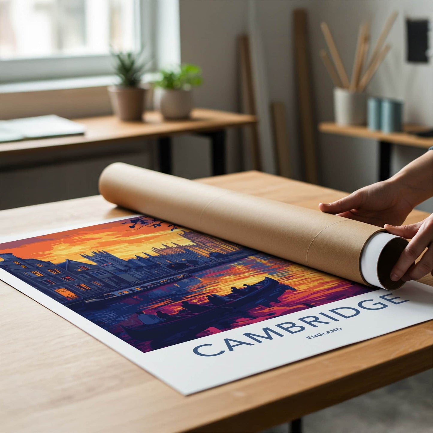 Cambridge Poster - England Wall Art - River Sunset Punting Home Decor