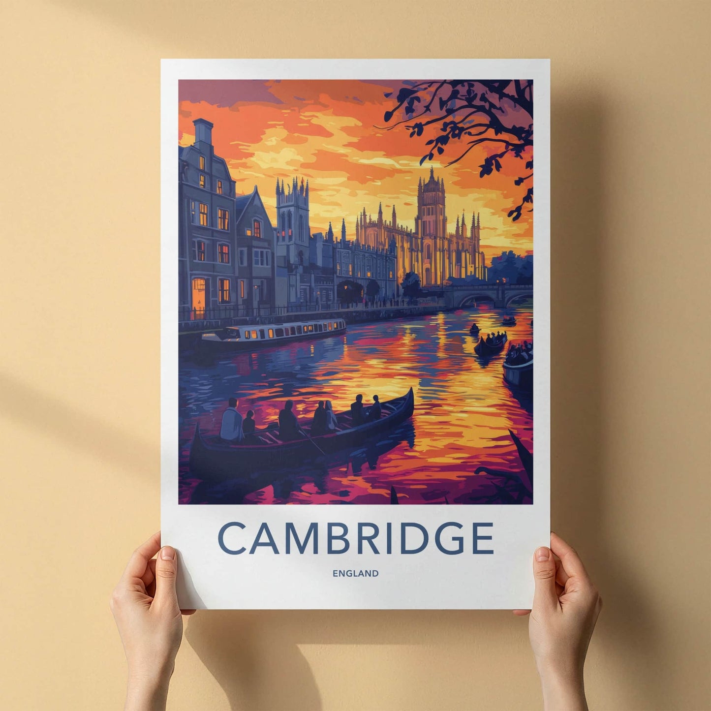 Cambridge Poster - England Wall Art - River Sunset Punting Home Decor