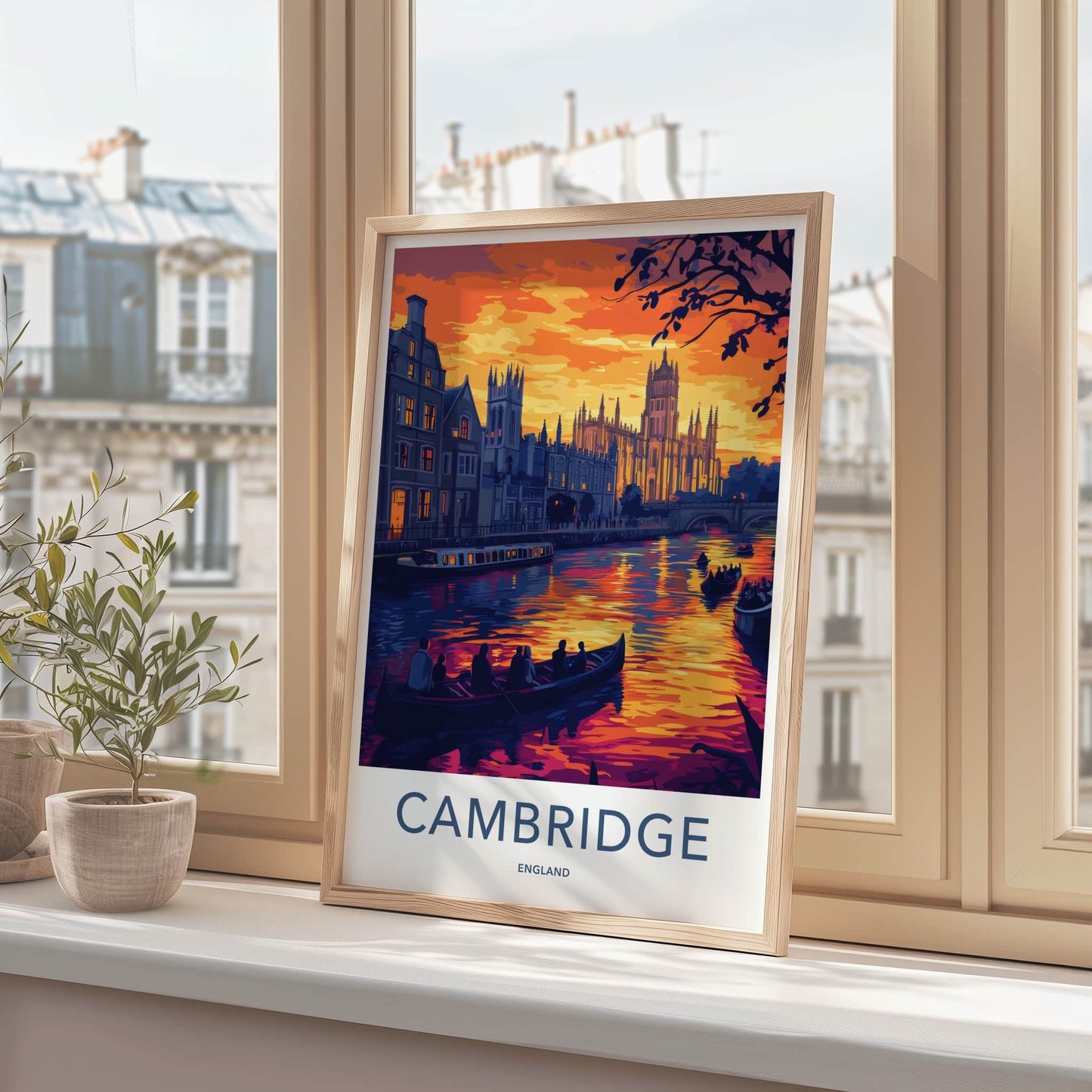 Cambridge Poster - England Wall Art - River Sunset Punting Home Decor