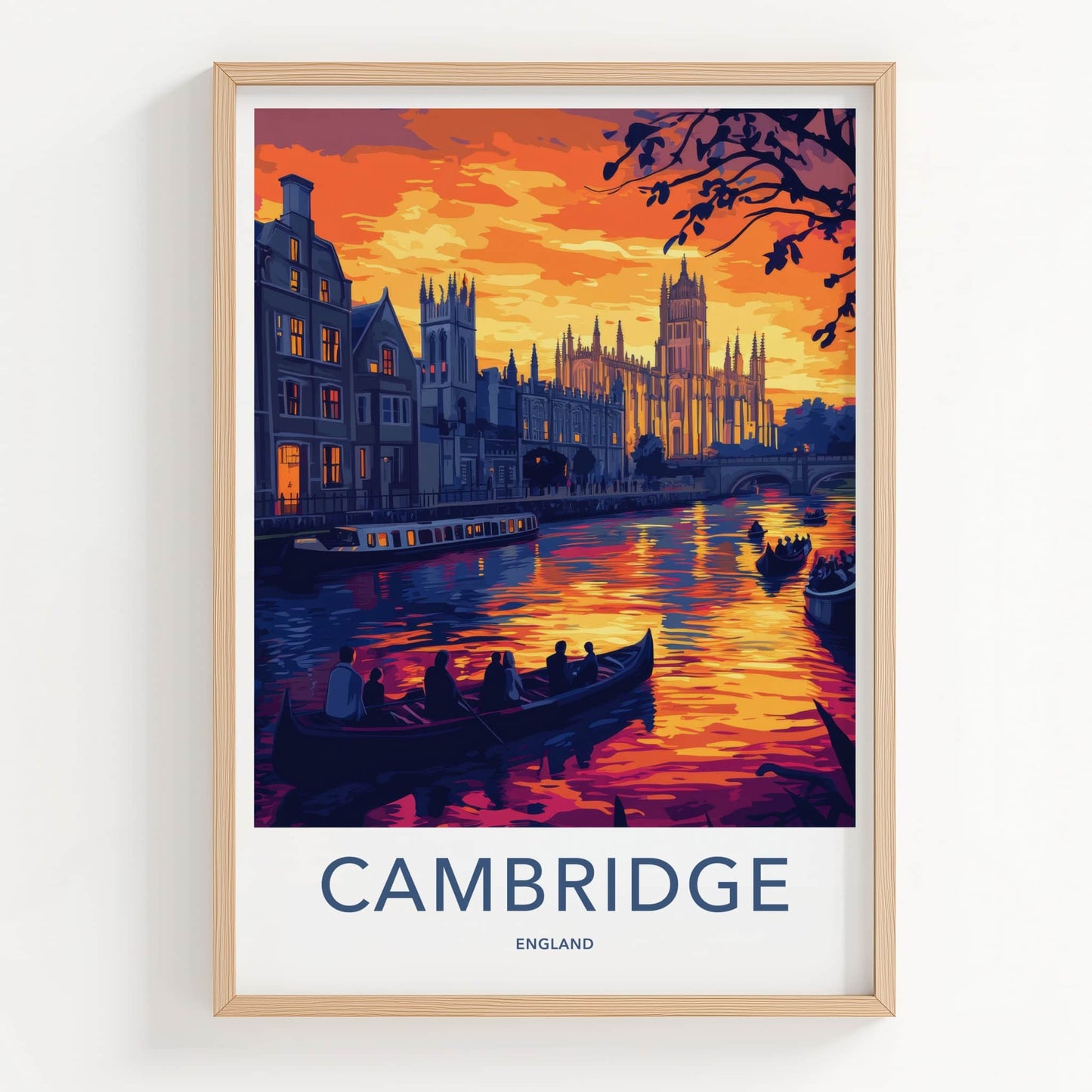 Cambridge Poster - England Wall Art - River Sunset Punting Home Decor
