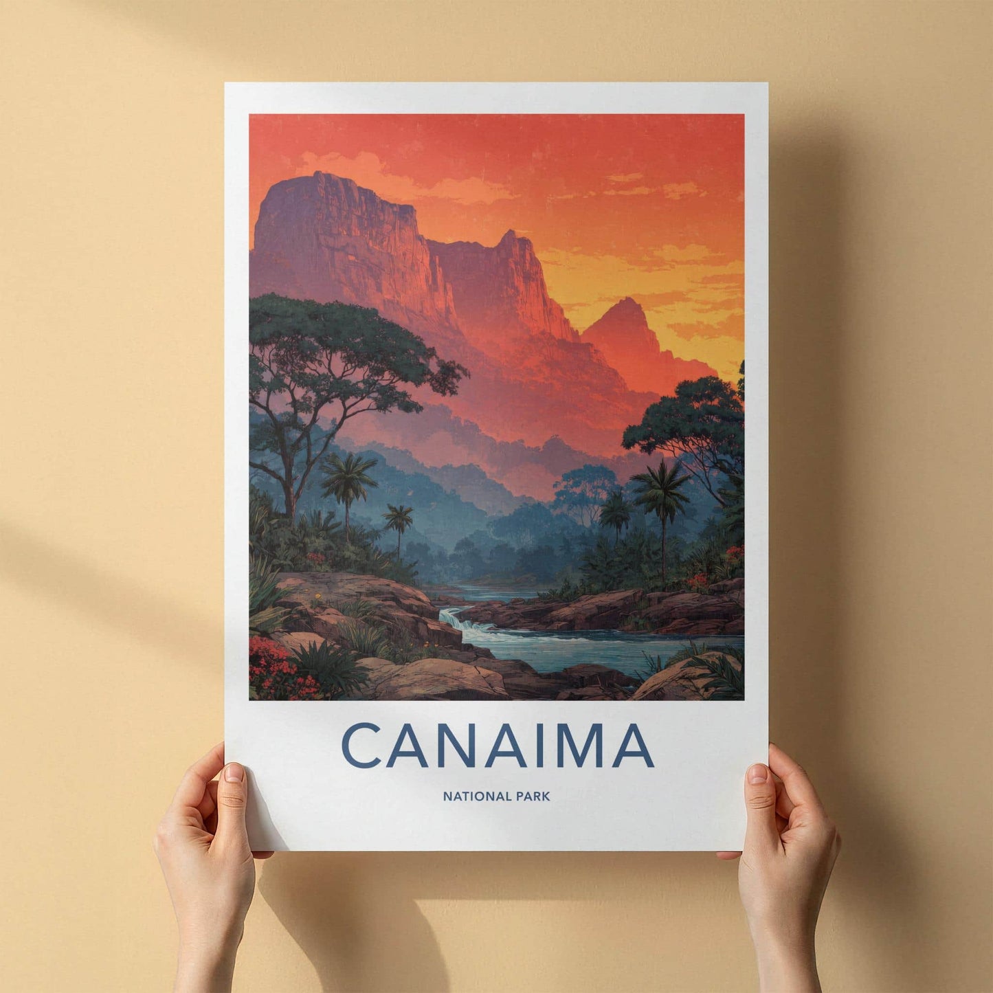 Canaima National Park Poster - Venezuela Travel Art - Fiery Mountain River Wall Decor
