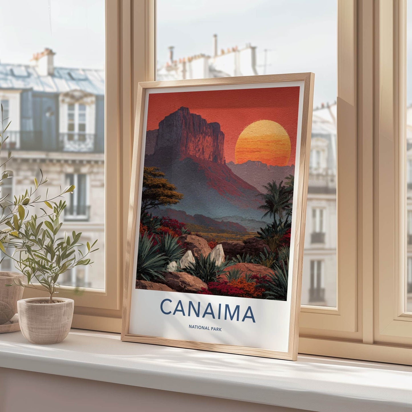 Canaima Poster - Venezuela Travel Art - Sunset Mountain Plants Home Decor