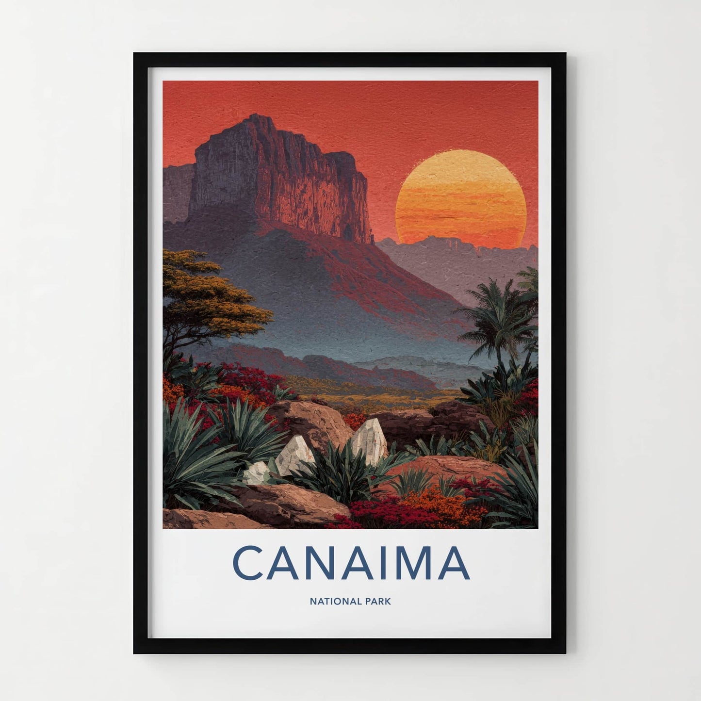 Canaima Poster - Venezuela Travel Art - Sunset Mountain Plants Home Decor