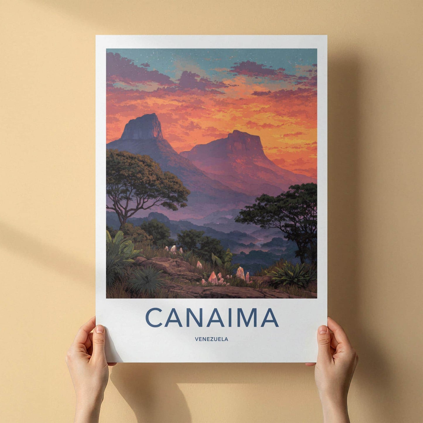 Canaima Poster - Venezuela Travel Art - Vibrant Tepui Sunset Wall Decor