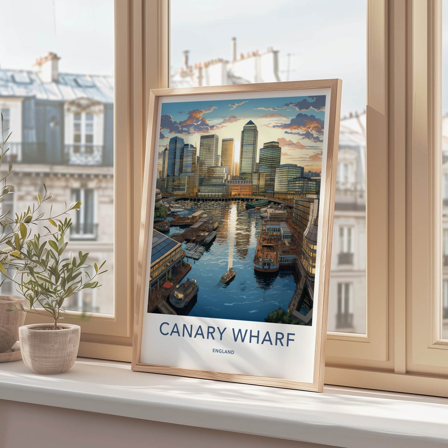 Canary Wharf Poster - England Travel Art - Urban Sunset Harbor Wall Decor