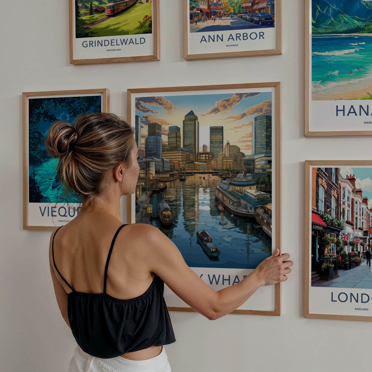 Canary Wharf Poster - England Travel Art - Waterfront Sunset Skyline Wall Decor