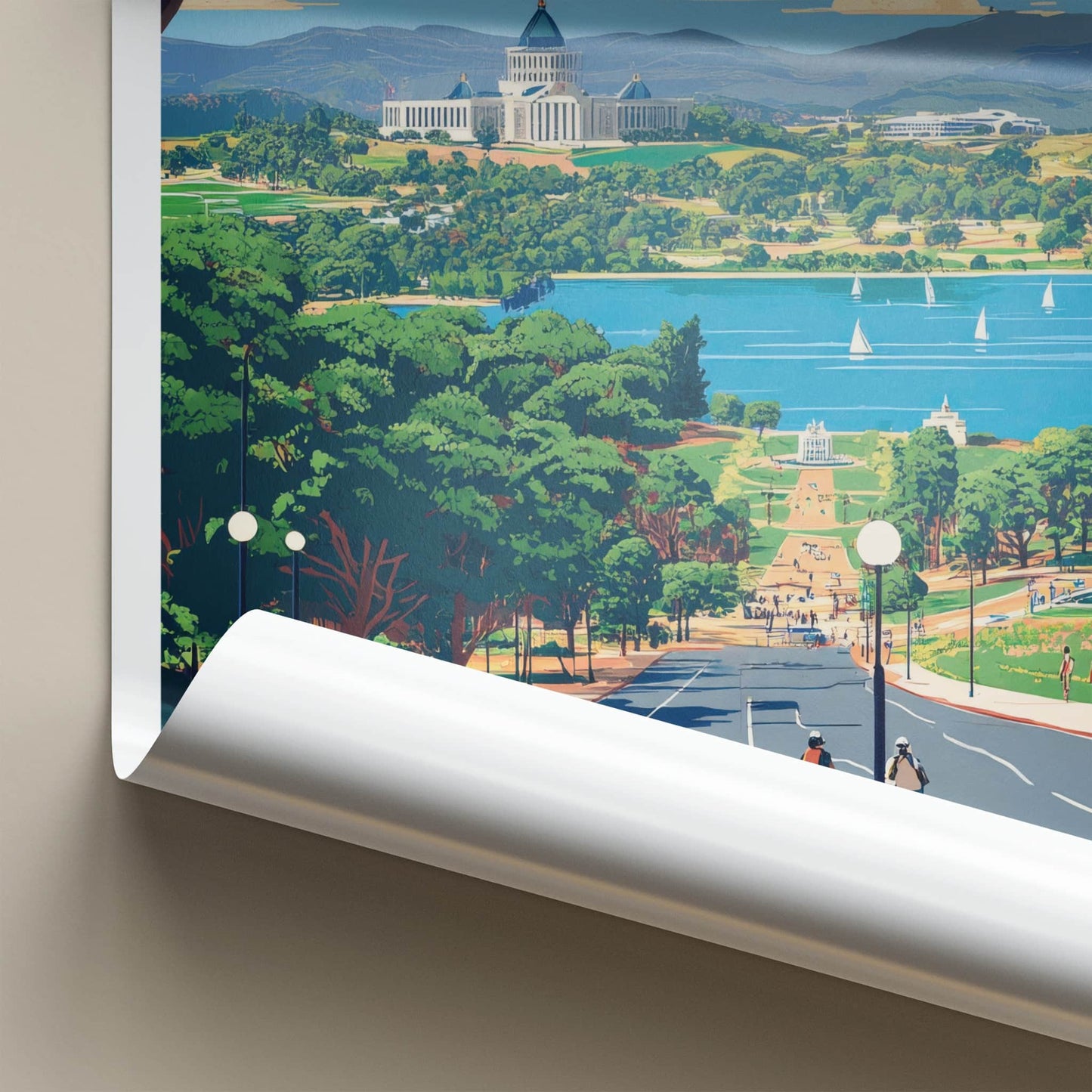 Canberra Poster - Australia Travel Art - City Lake Cycling Home Decor