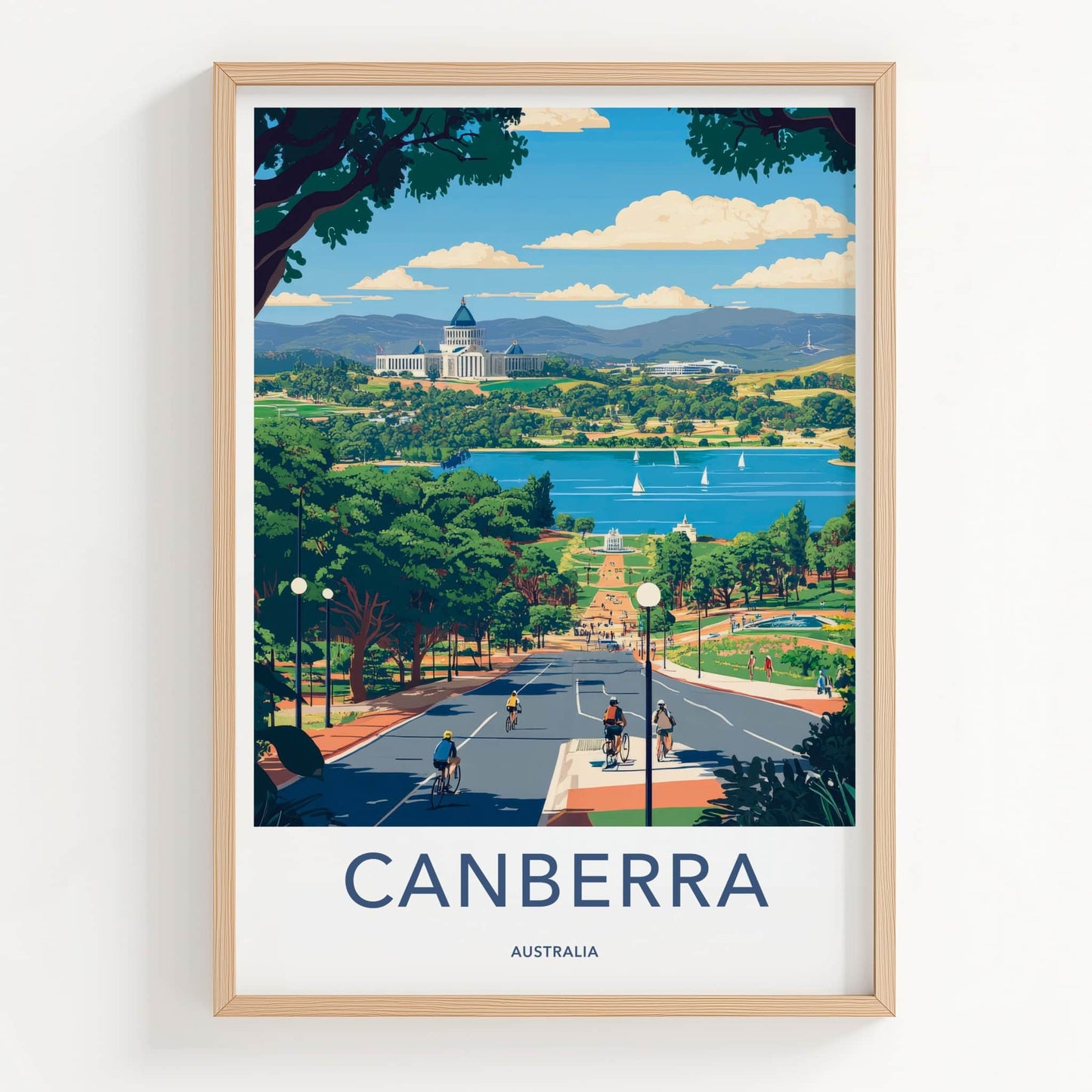 Canberra Poster - Australia Travel Art - City Lake Cycling Home Decor