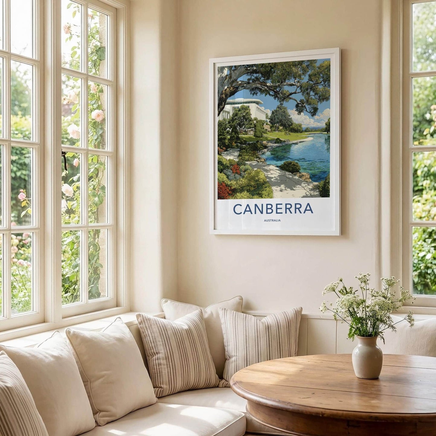 Canberra Poster - Australia Travel Art - Modern Lakeside Gardens Wall Decor