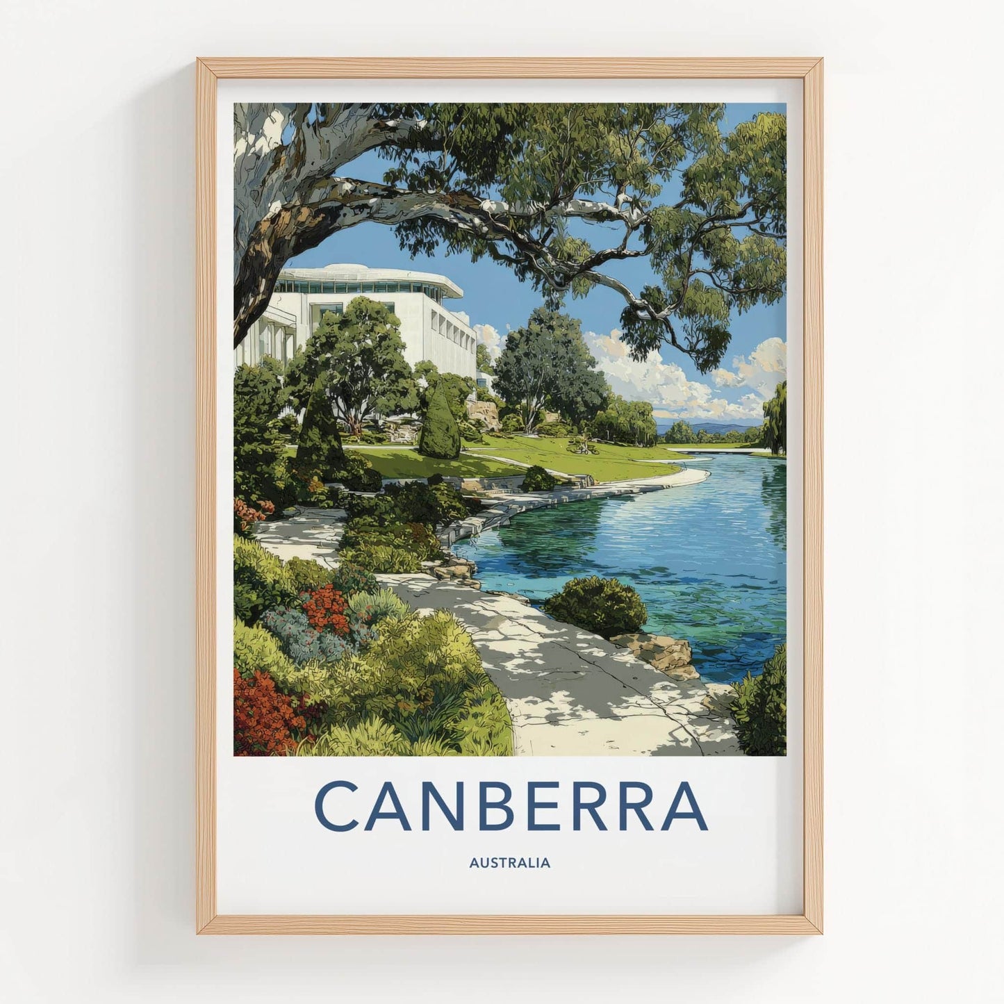Canberra Poster - Australia Travel Art - Modern Lakeside Gardens Wall Decor