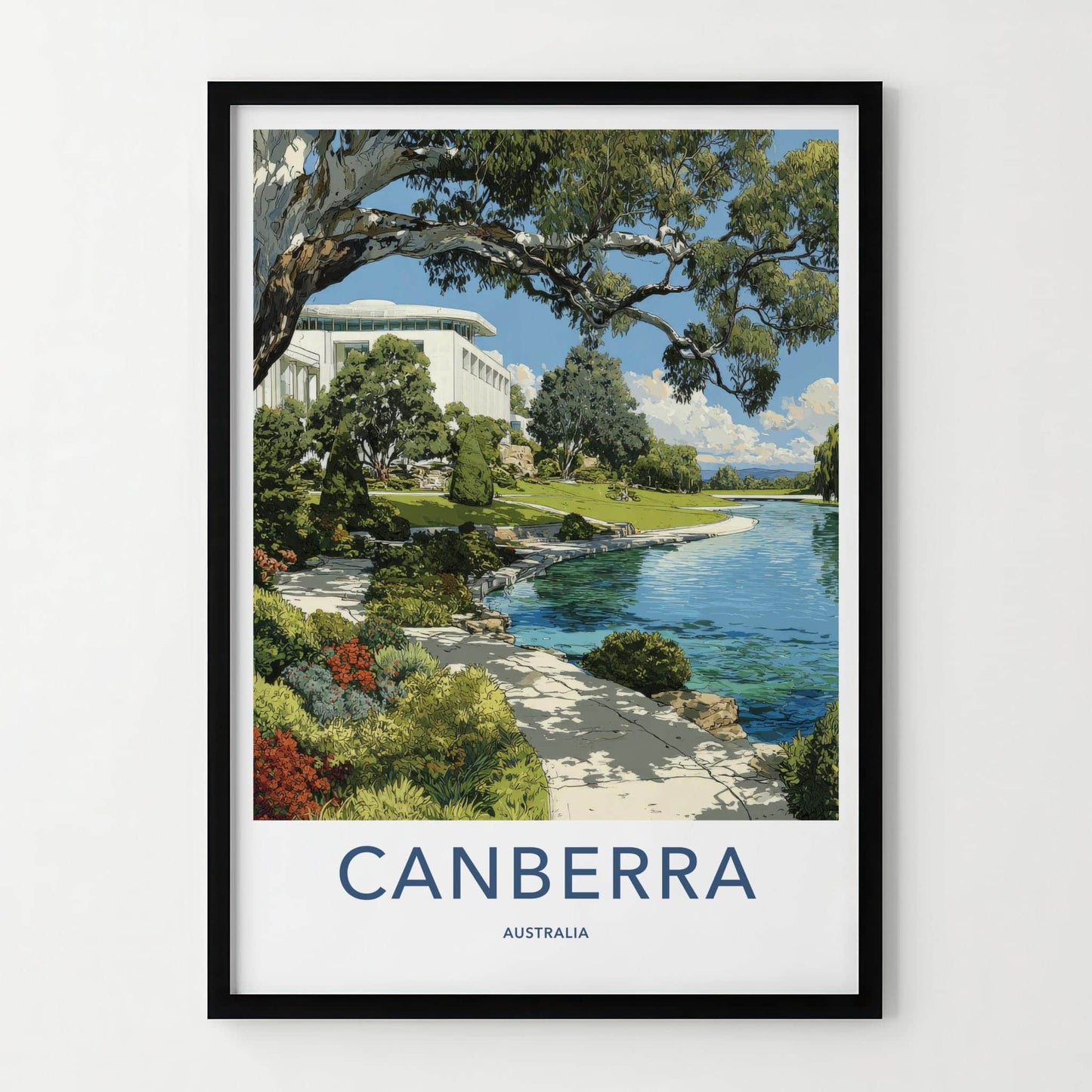 Canberra Poster - Australia Travel Art - Modern Lakeside Gardens Wall Decor