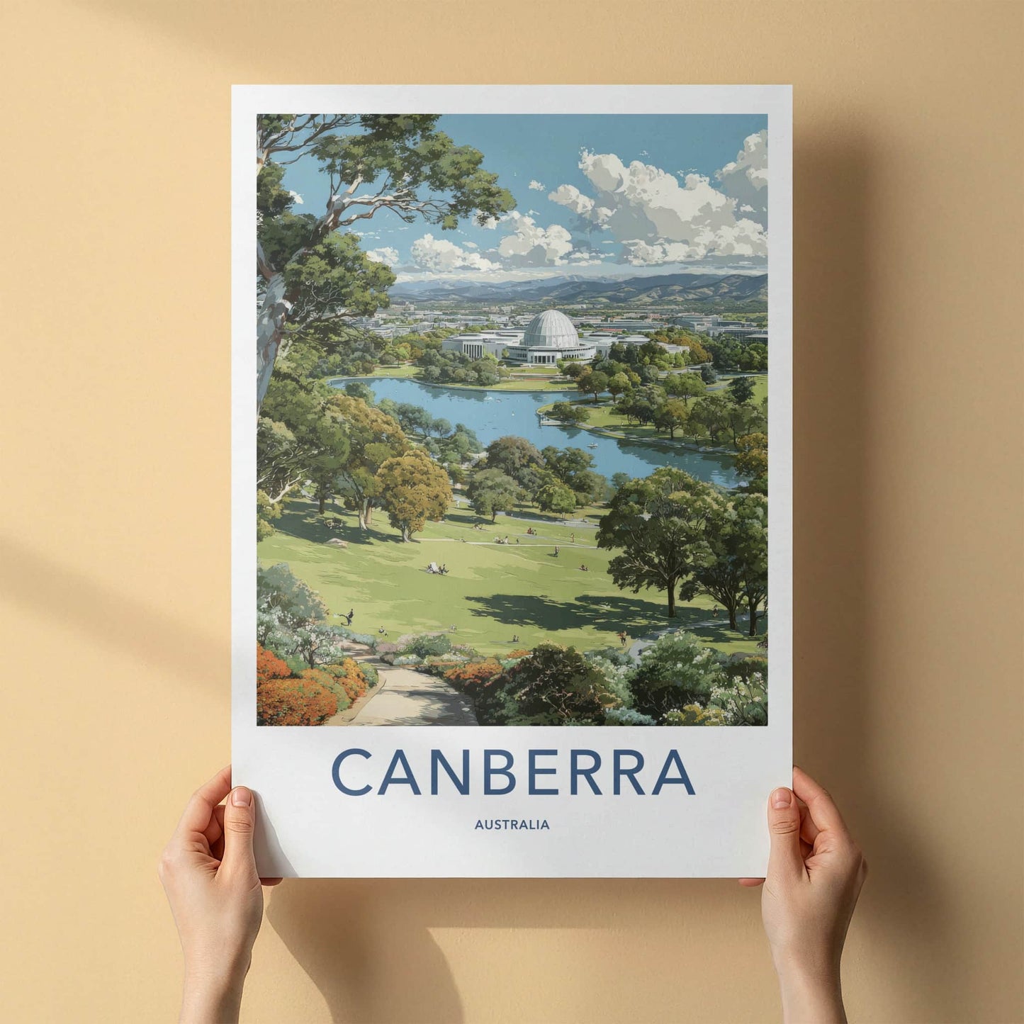 Canberra Poster - Australia Travel Art - Parliament Lake Building Home Decor