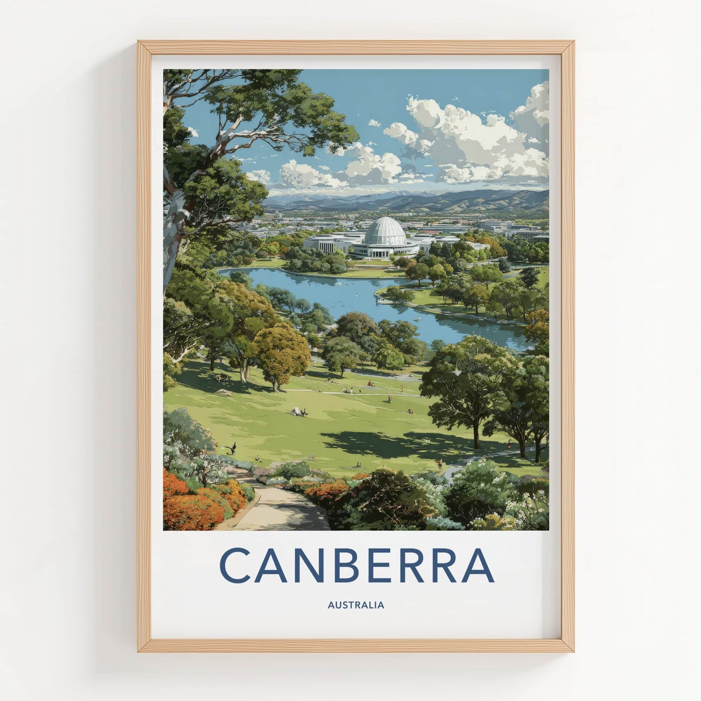 Canberra Poster - Australia Travel Art - Parliament Lake Building Home Decor