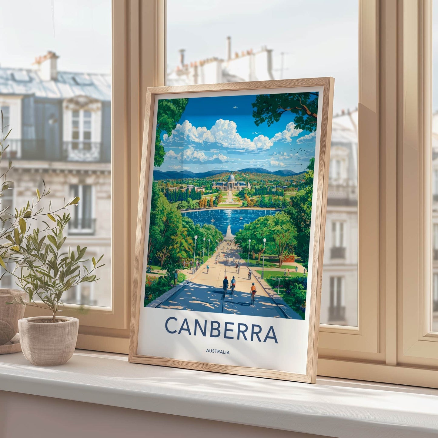 Canberra Poster - Australia Travel Art - Parliament Lake View Home Decor
