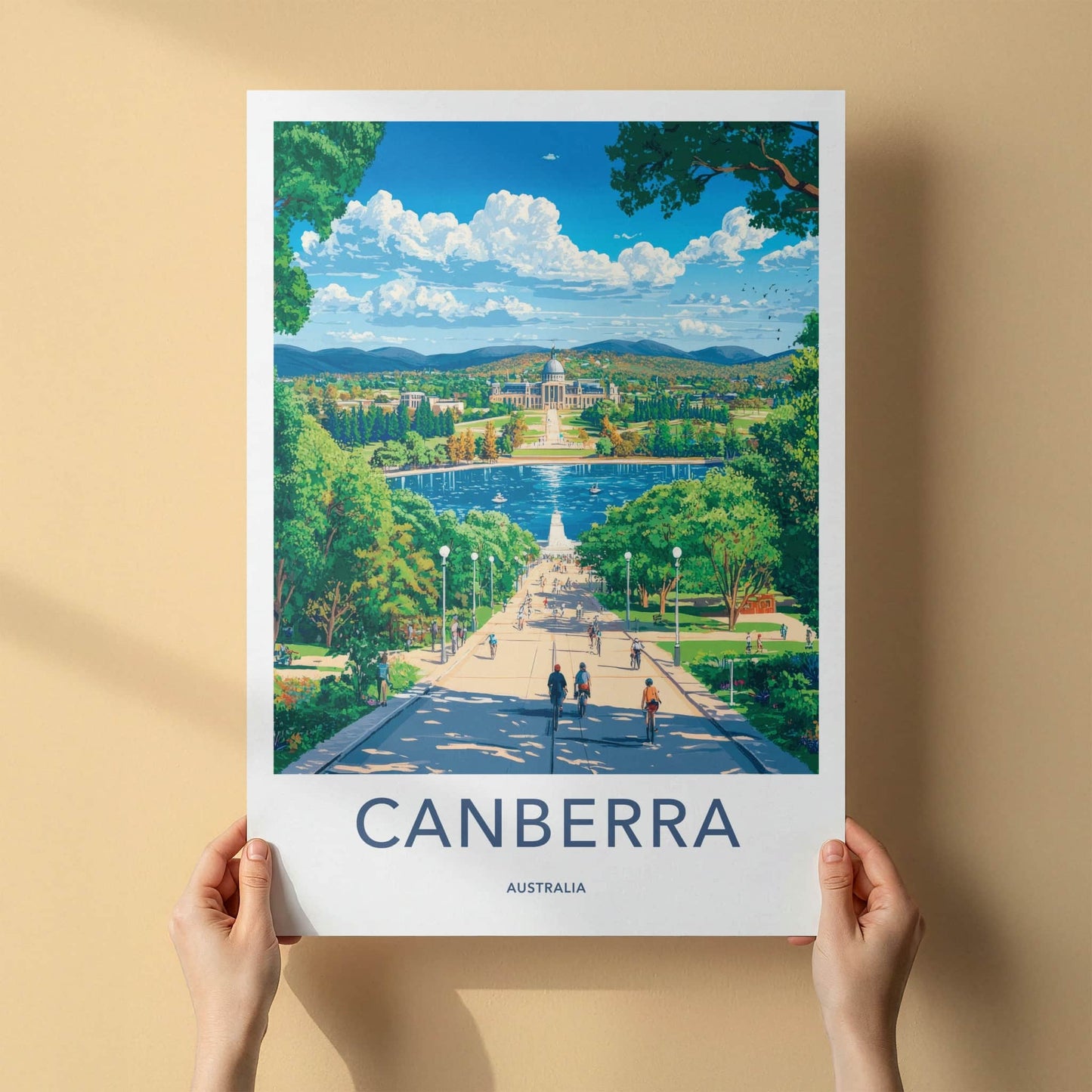 Canberra Poster - Australia Travel Art - Parliament Lake View Home Decor