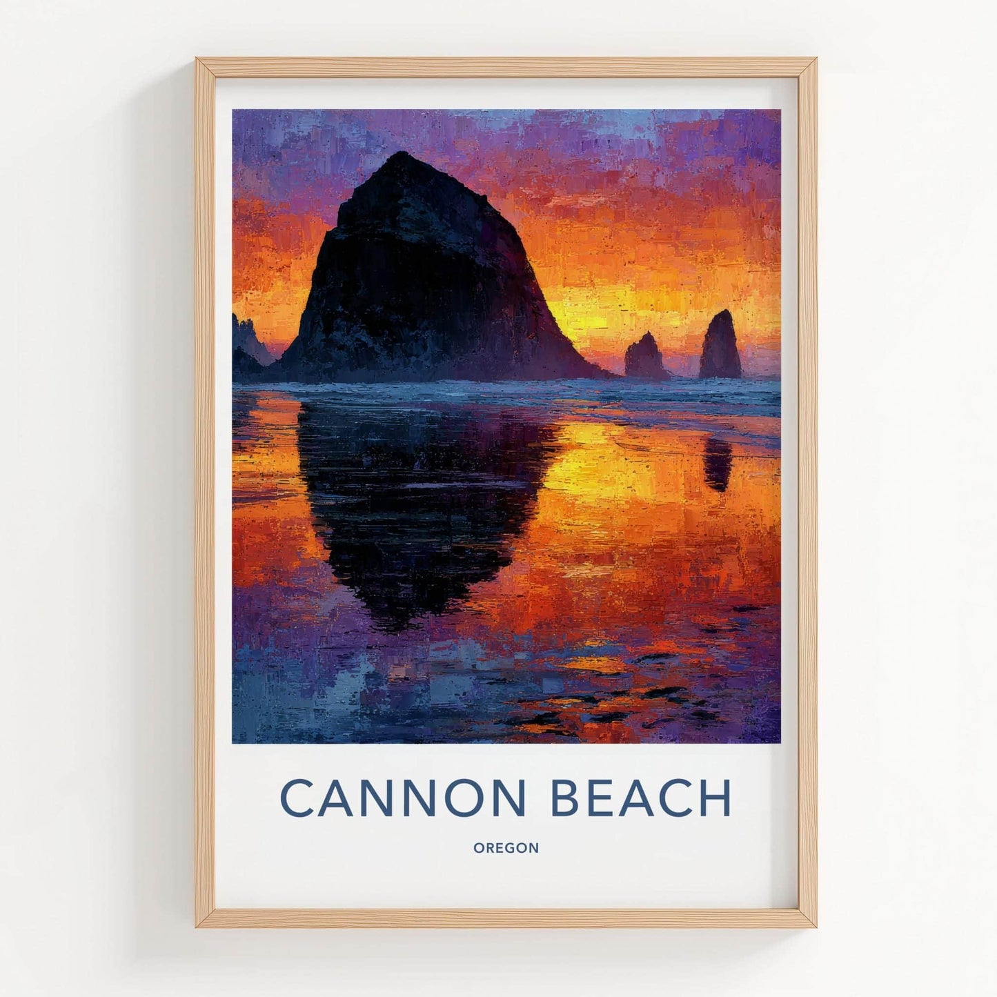 Cannon Beach Poster - Oregon Scenic Art - Impasto Sunset Seascape Wall Decor
