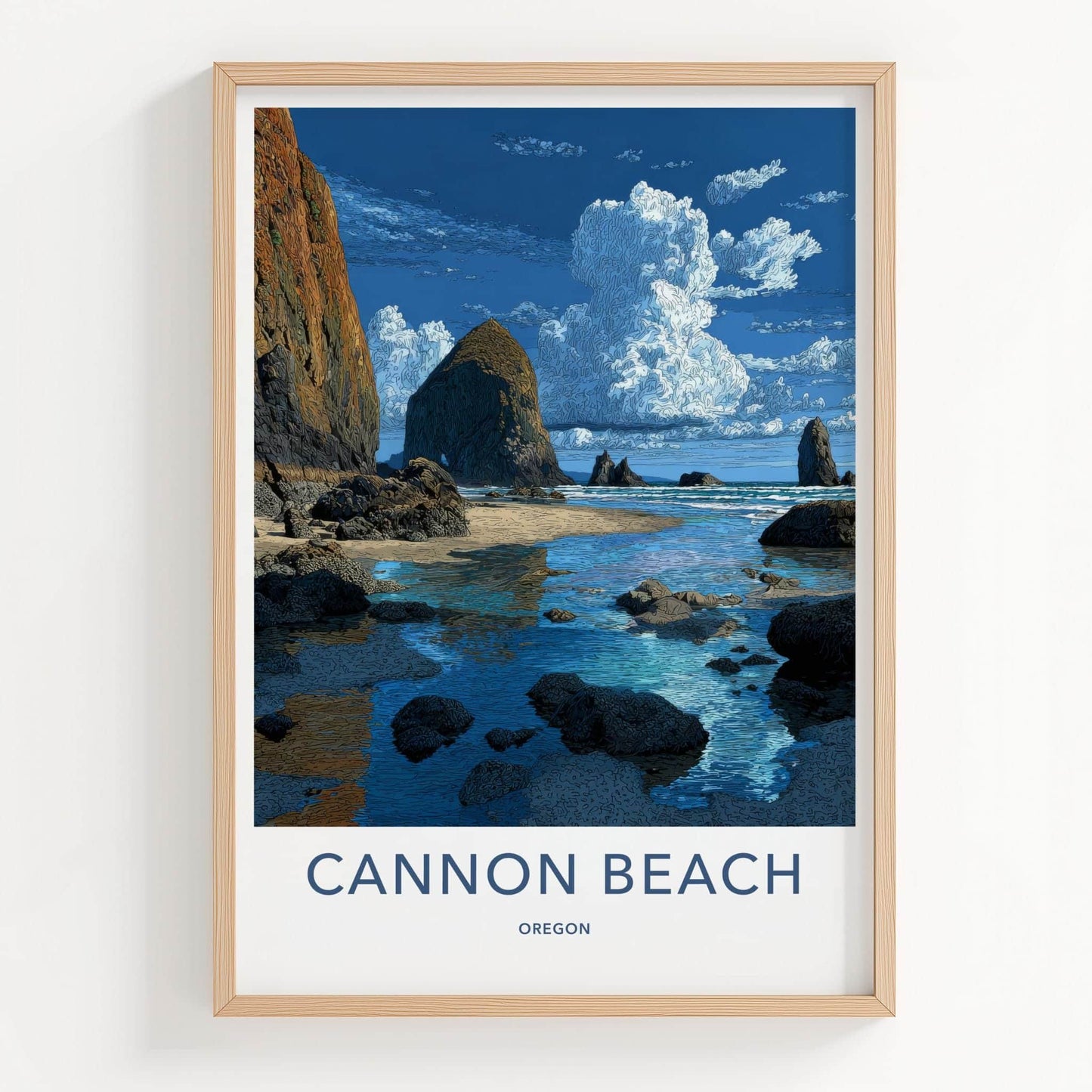 Cannon Beach Poster - Oregon Travel Art - Haystack Rock Beach Home Decor
