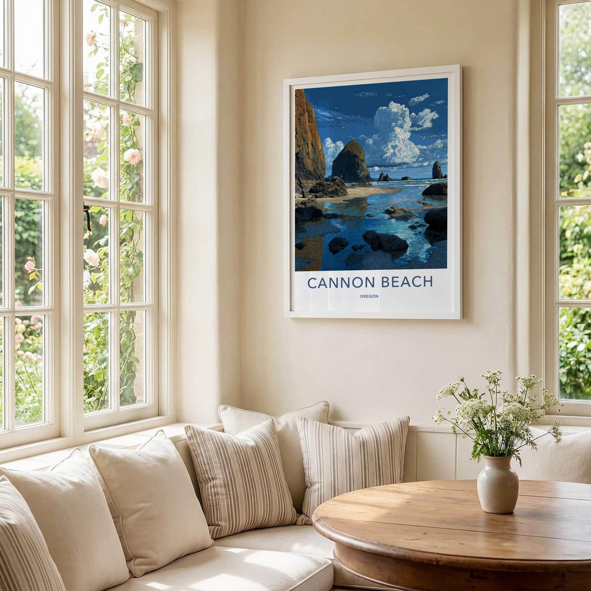 Cannon Beach Poster - Oregon Travel Art - Haystack Rock Beach Home Decor