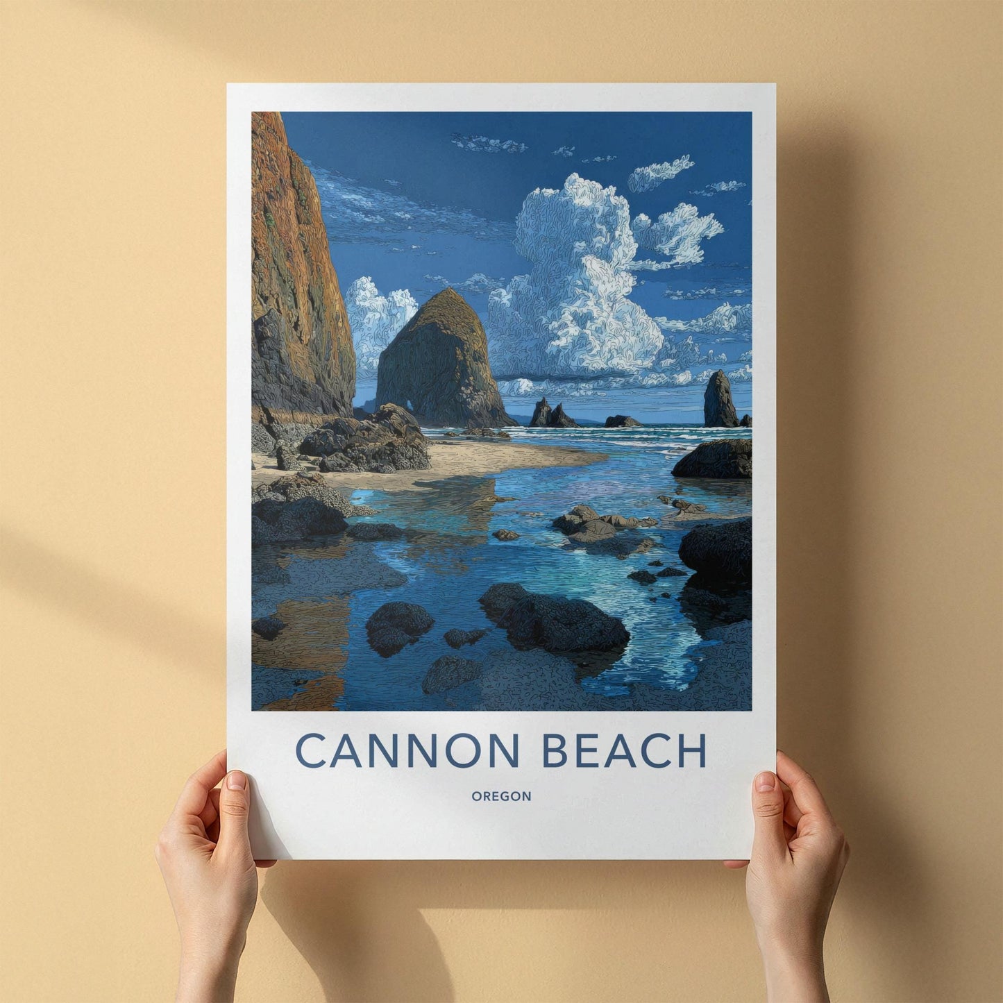 Cannon Beach Poster - Oregon Travel Art - Haystack Rock Beach Home Decor