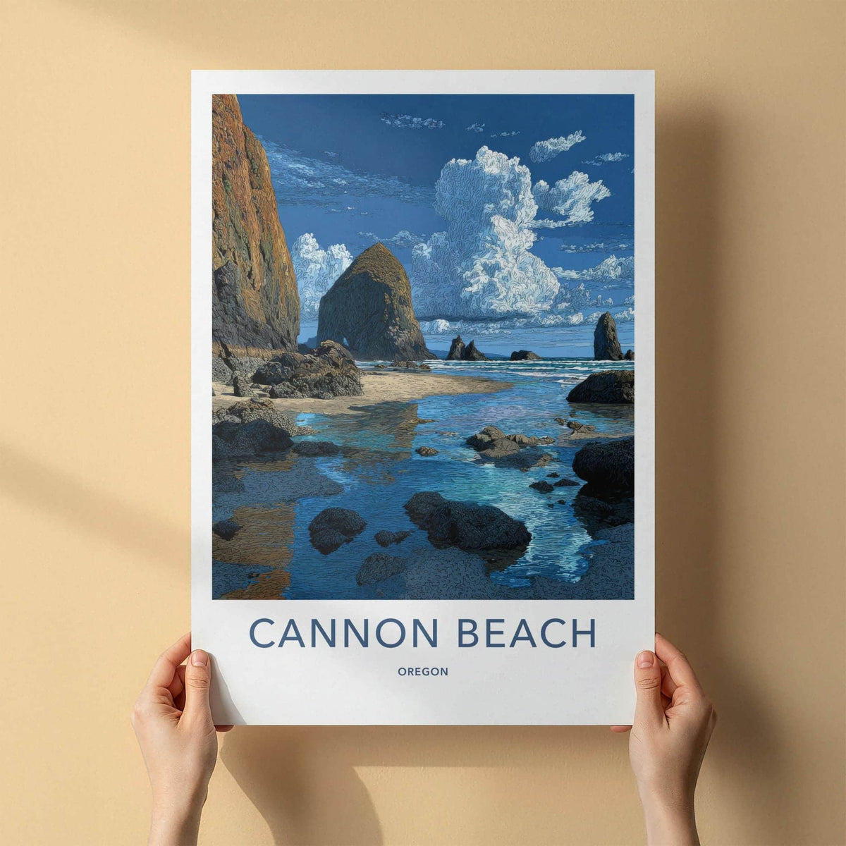 Cannon Beach Poster - Oregon Travel Art - Haystack Rock Beach Home Decor
