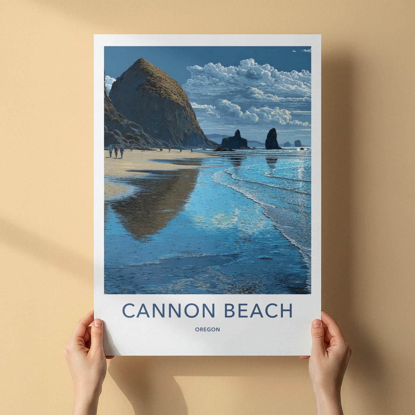 Cannon Beach Poster - Oregon Travel Art - Haystack Rock Beach Wall Decor