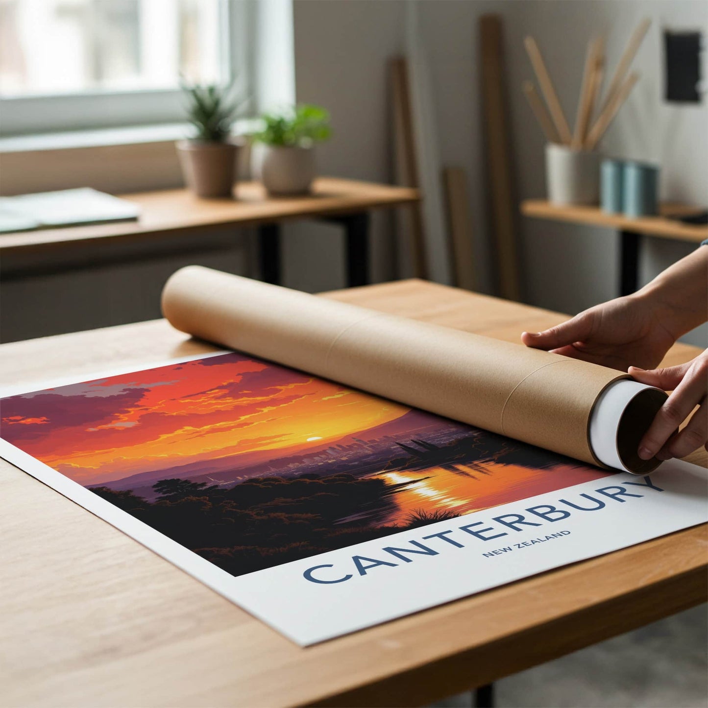 Canterbury Poster - New Zealand Travel Art - Dramatic Sunset River Home Decor