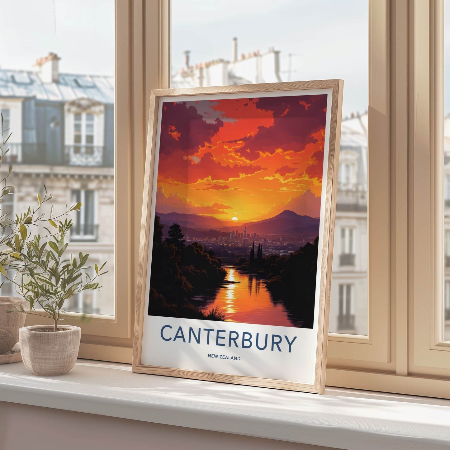 Canterbury Poster - New Zealand Travel Art - Dramatic Sunset River Home Decor