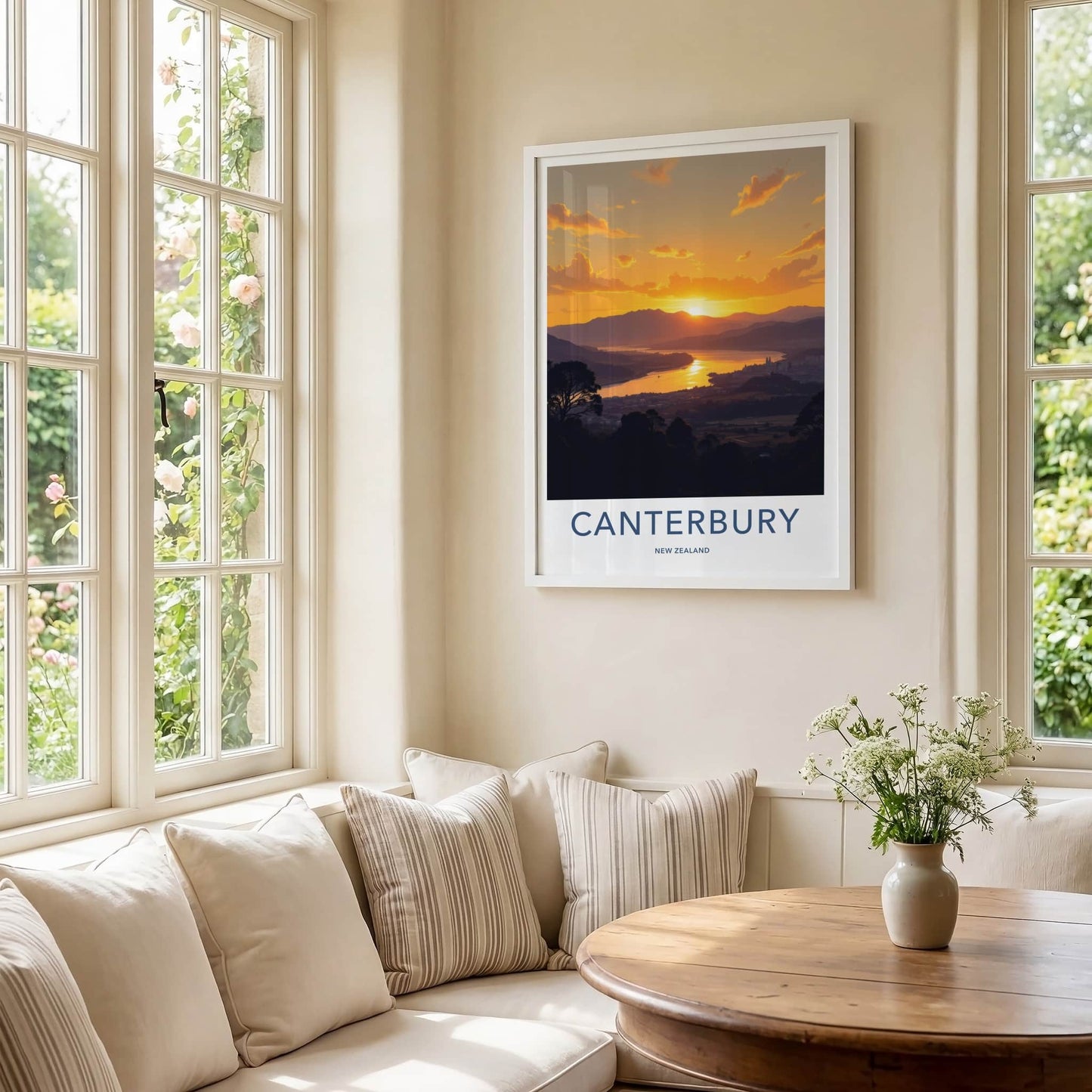 Canterbury Poster - New Zealand Travel Art - Golden Lake Sunset Wall Decor