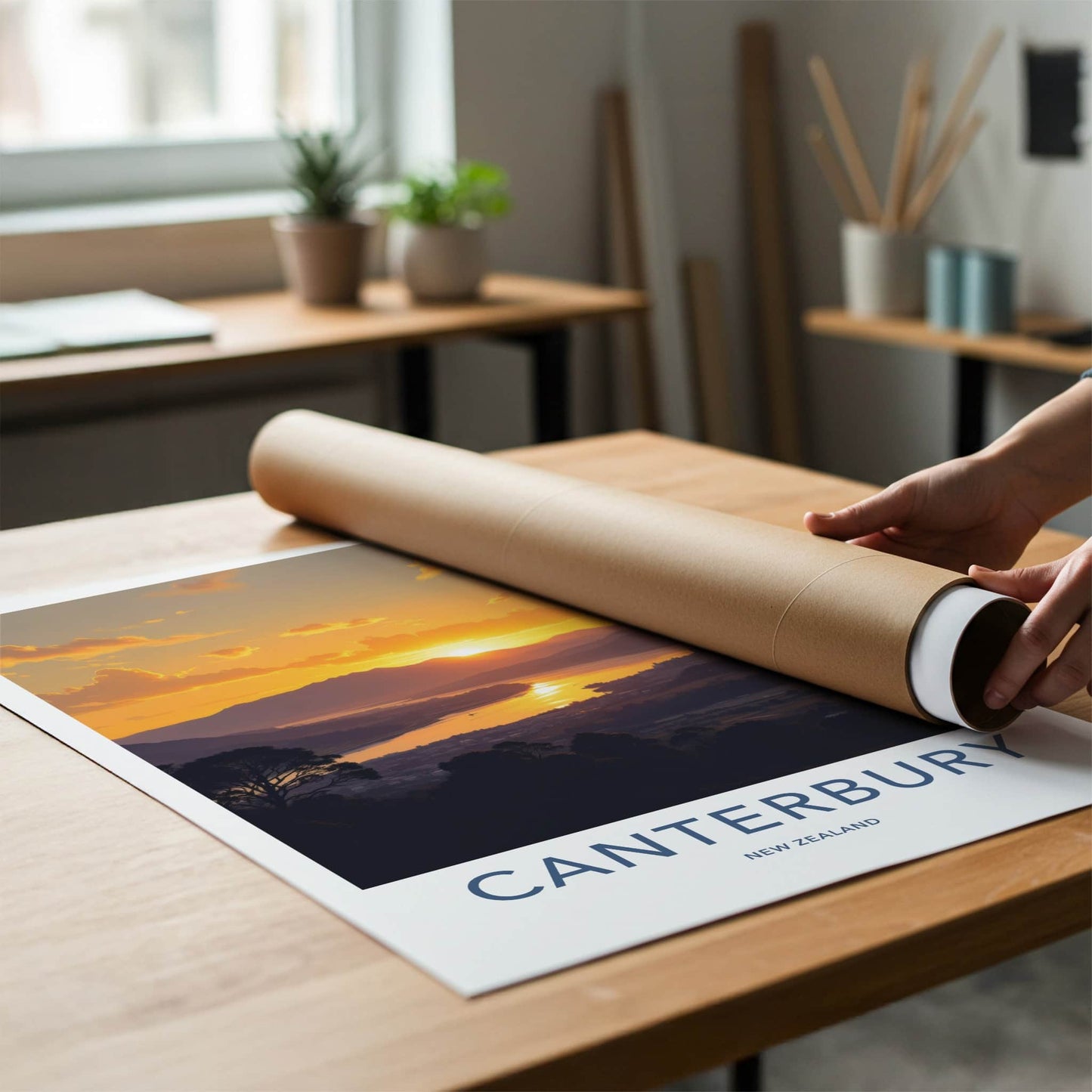 Canterbury Poster - New Zealand Travel Art - Golden Lake Sunset Wall Decor