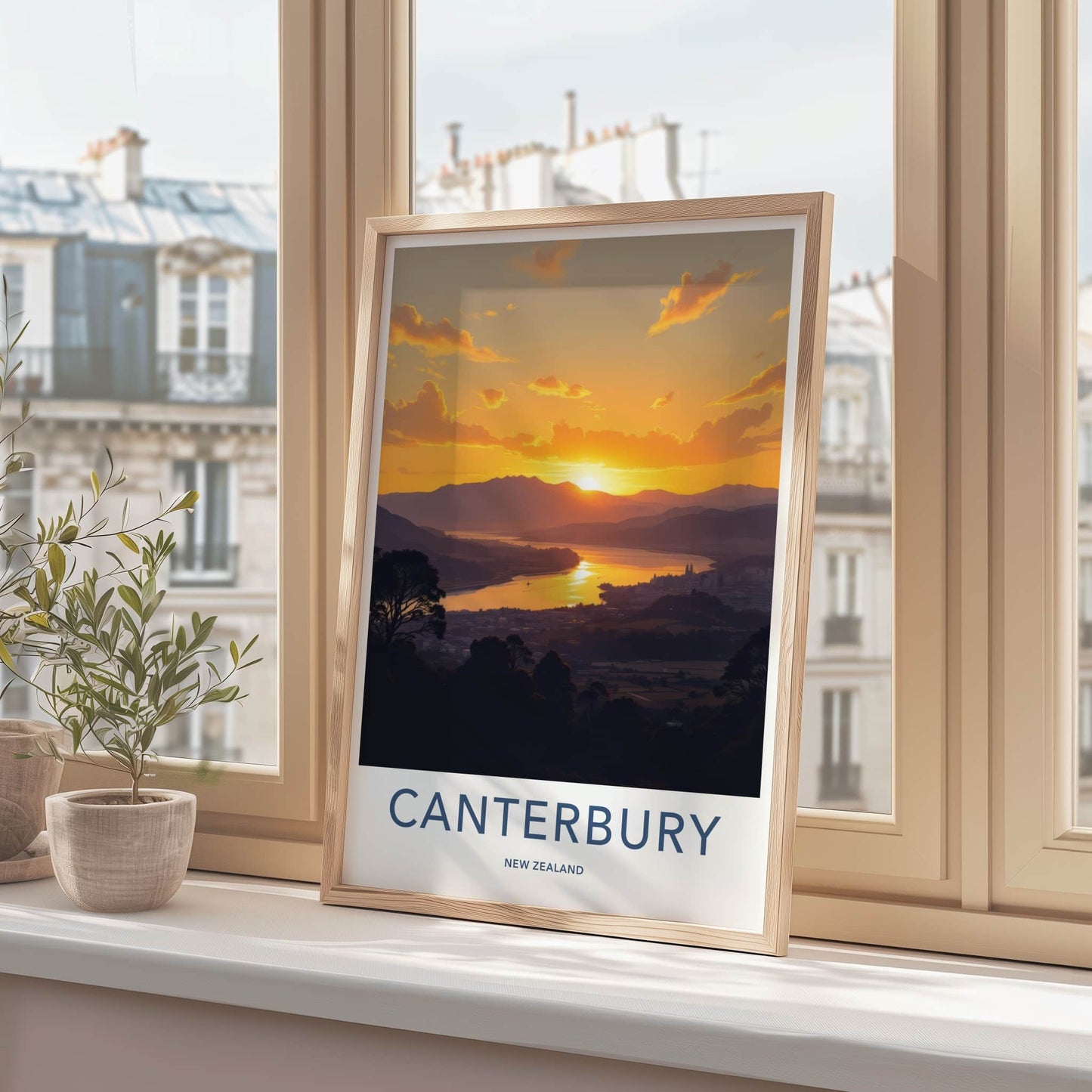 Canterbury Poster - New Zealand Travel Art - Golden Lake Sunset Wall Decor