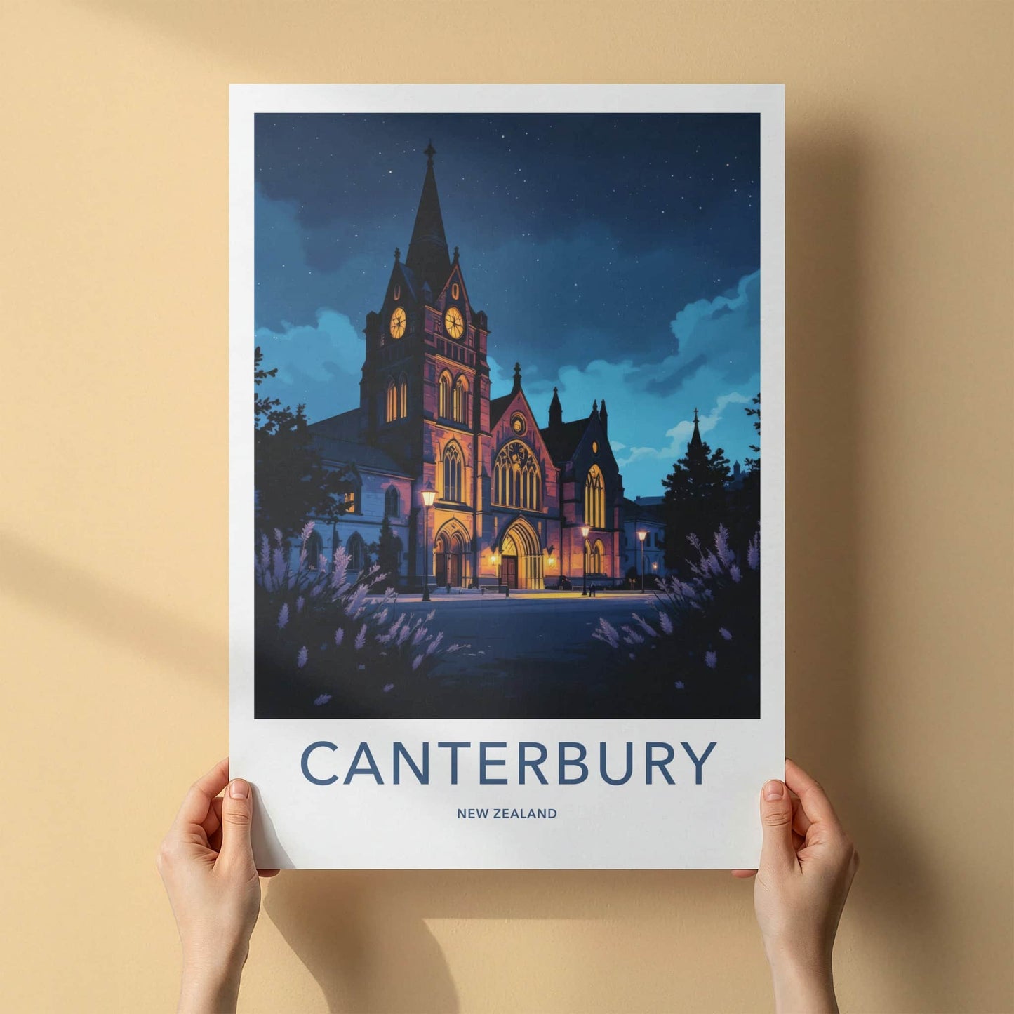 Canterbury Poster - New Zealand Travel Art - Historic Clock Tower Home Decor