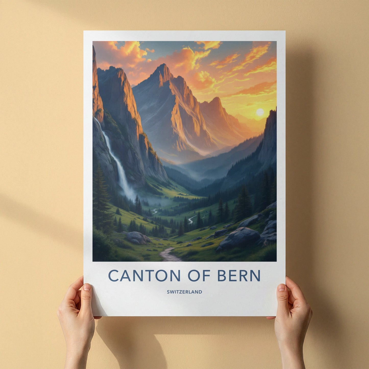 Canton Of Bern Poster - Switzerland Art Print - Alpine Waterfall Valley Home Decor