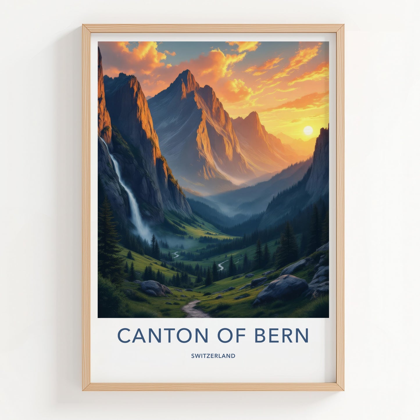 Canton Of Bern Poster - Switzerland Art Print - Alpine Waterfall Valley Home Decor