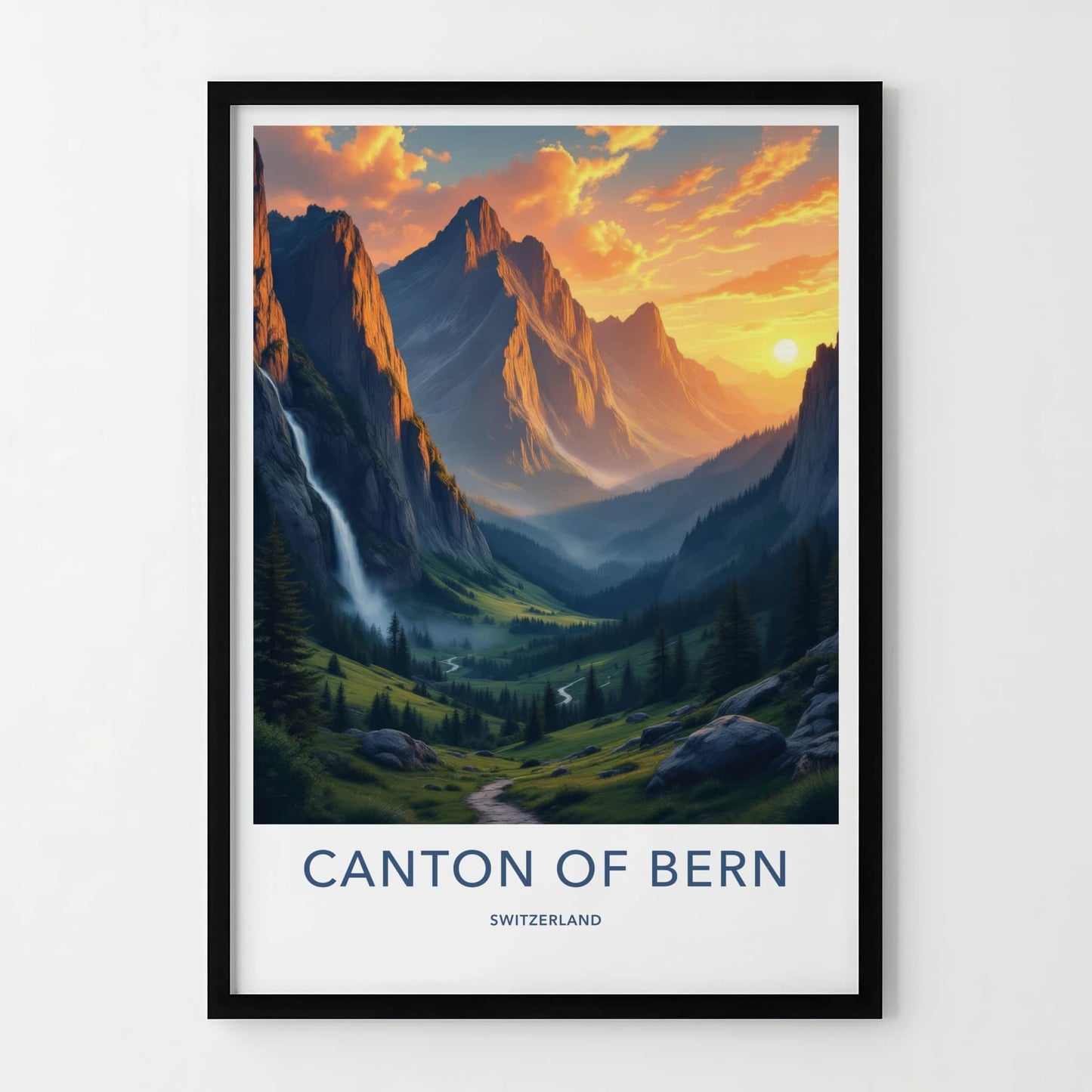 Canton Of Bern Poster - Switzerland Art Print - Alpine Waterfall Valley Home Decor