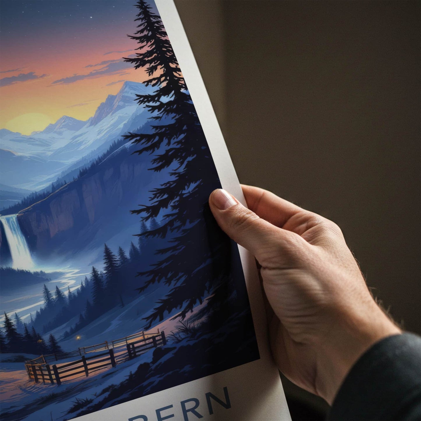 Canton Of Bern Poster - Switzerland Wall Art - Sunset Waterfall Valley Home Decor