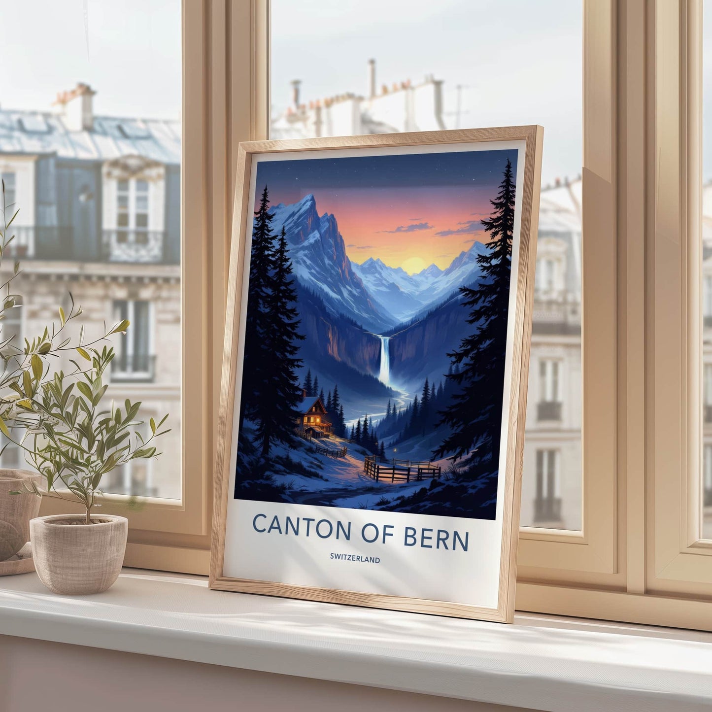 Canton Of Bern Poster - Switzerland Wall Art - Sunset Waterfall Valley Home Decor